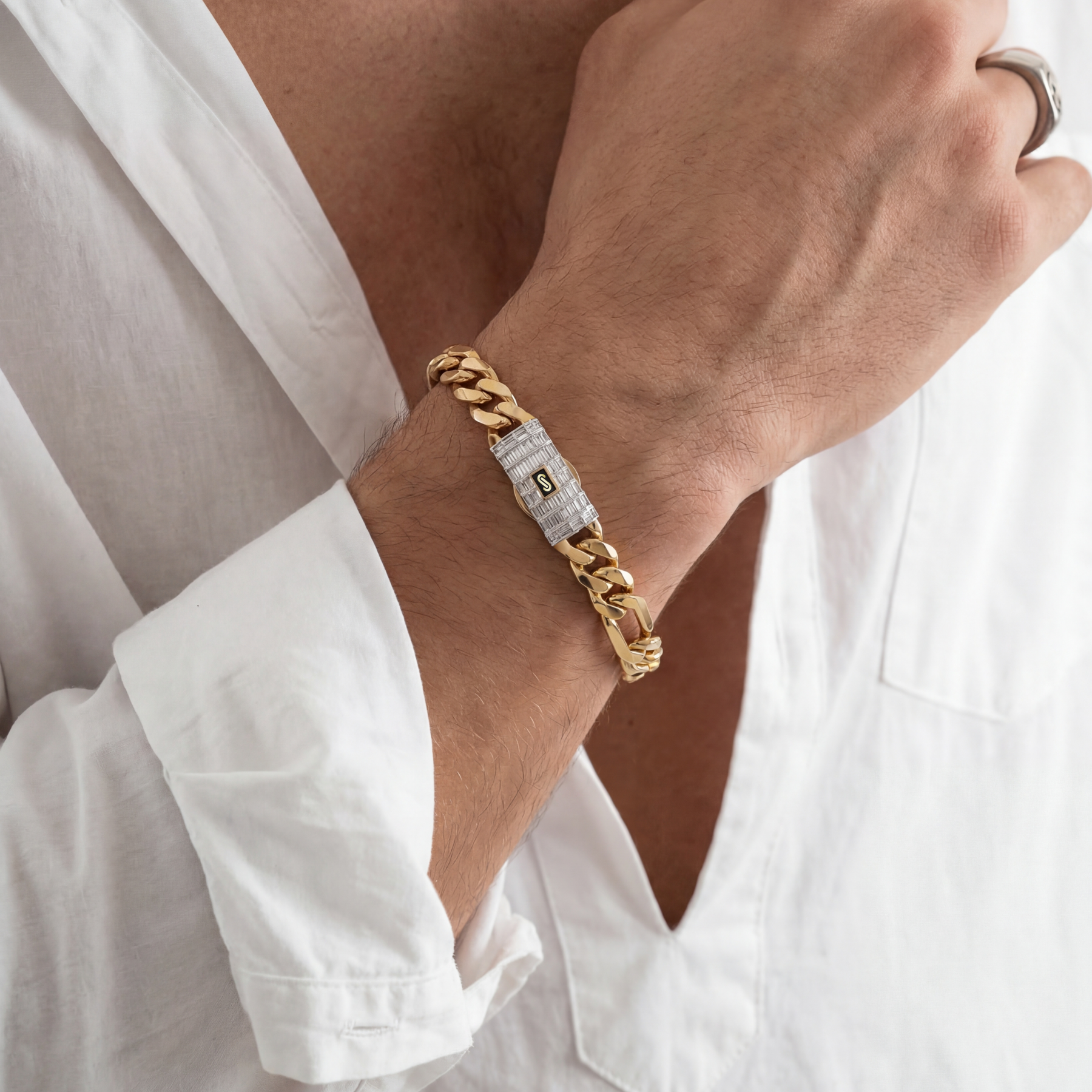 Men's Bracelet - Monaco Chain FIGARO Baguette Lock