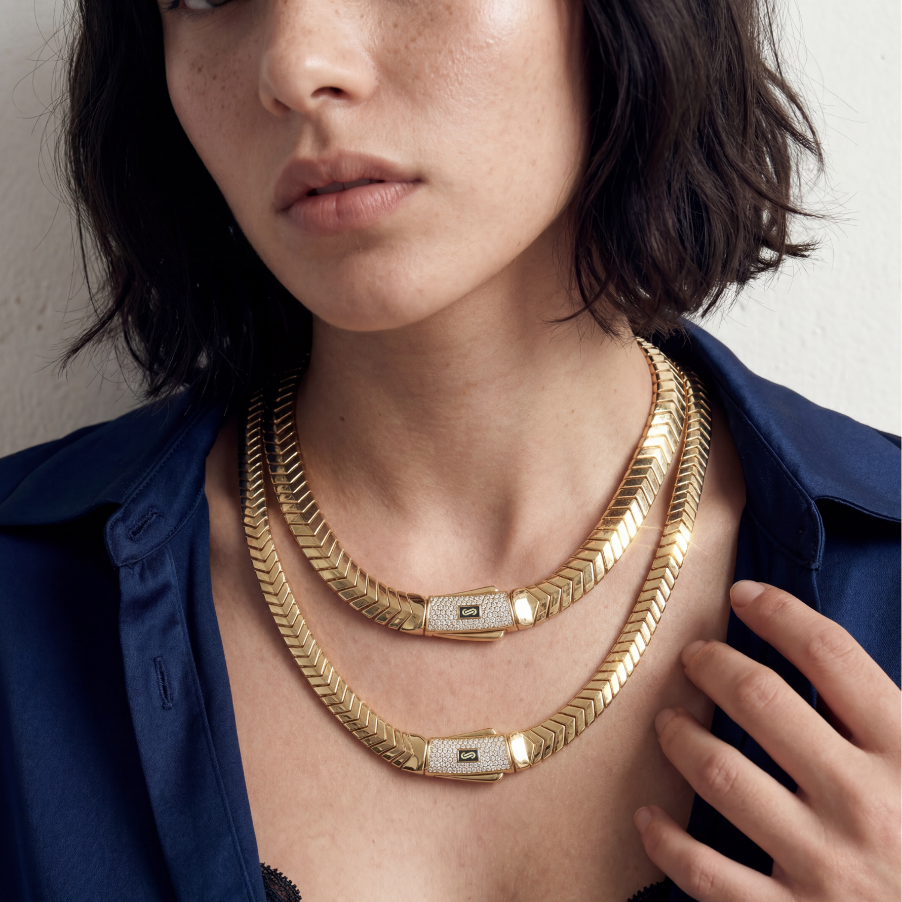 Women's Necklace/Choker - Monaco Chain MERM Pavé Lock