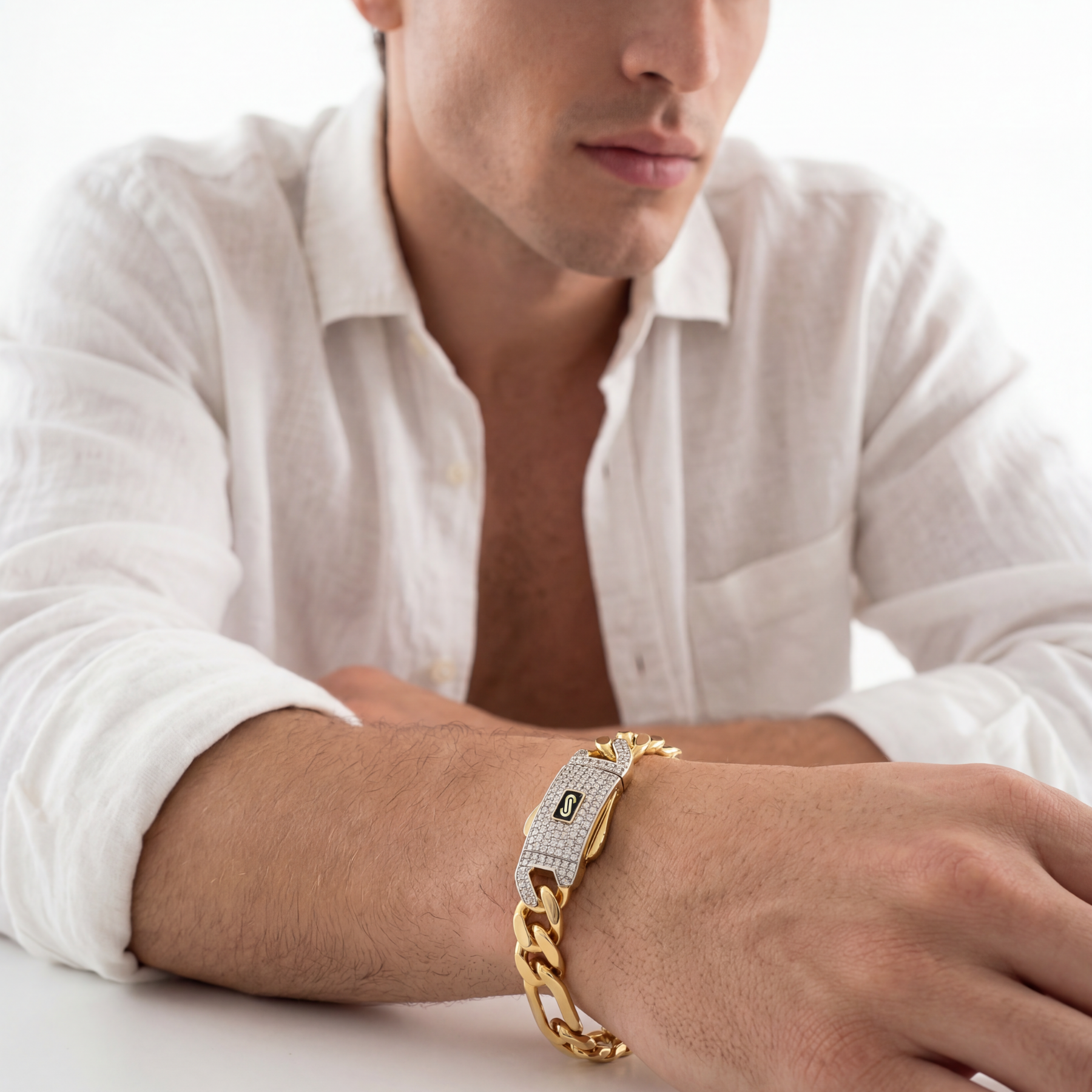 Men's Bracelet - Monaco Chain FIGARO Pavé Lock