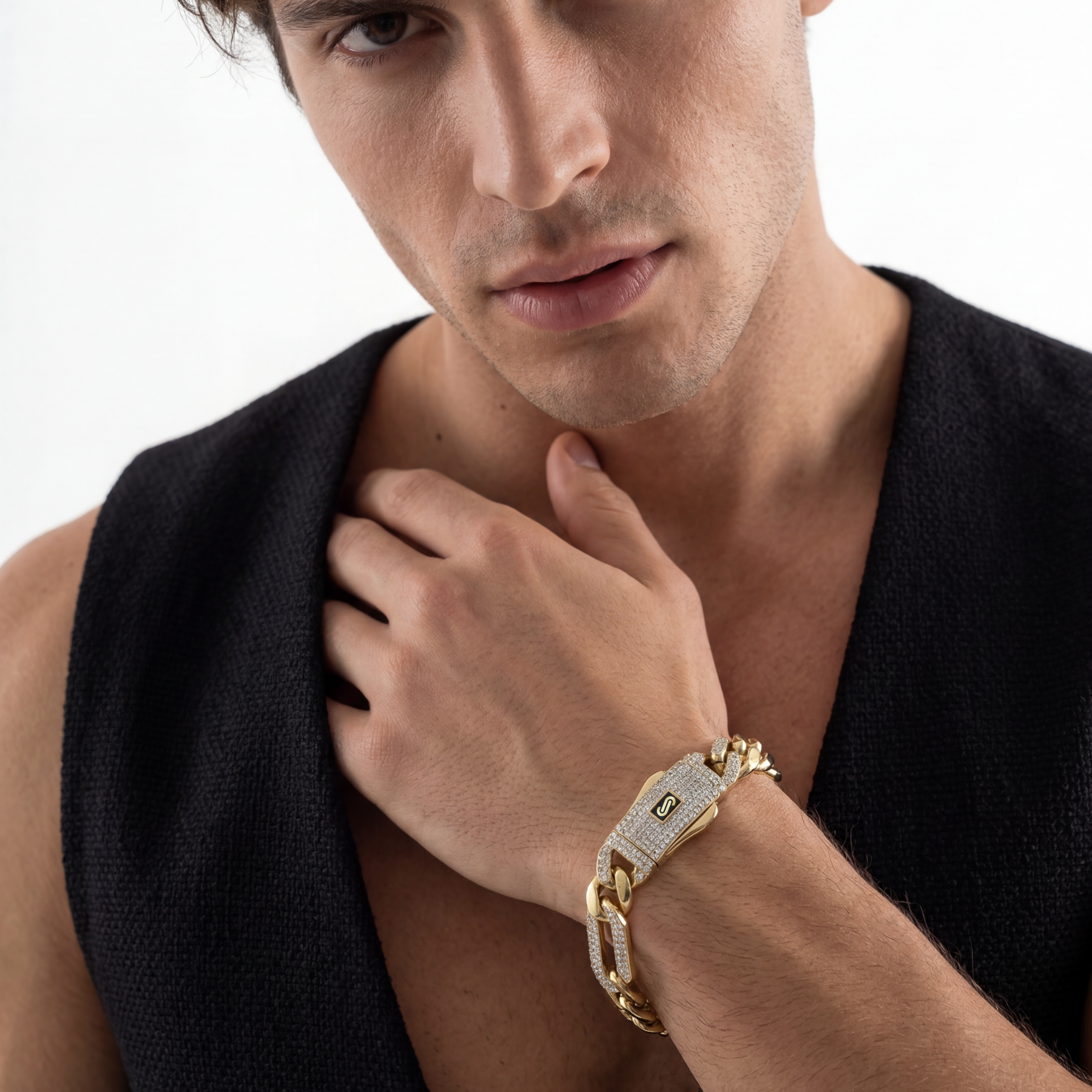 Men's Bracelet- Monaco Chain FIGARO Alternate Pavé