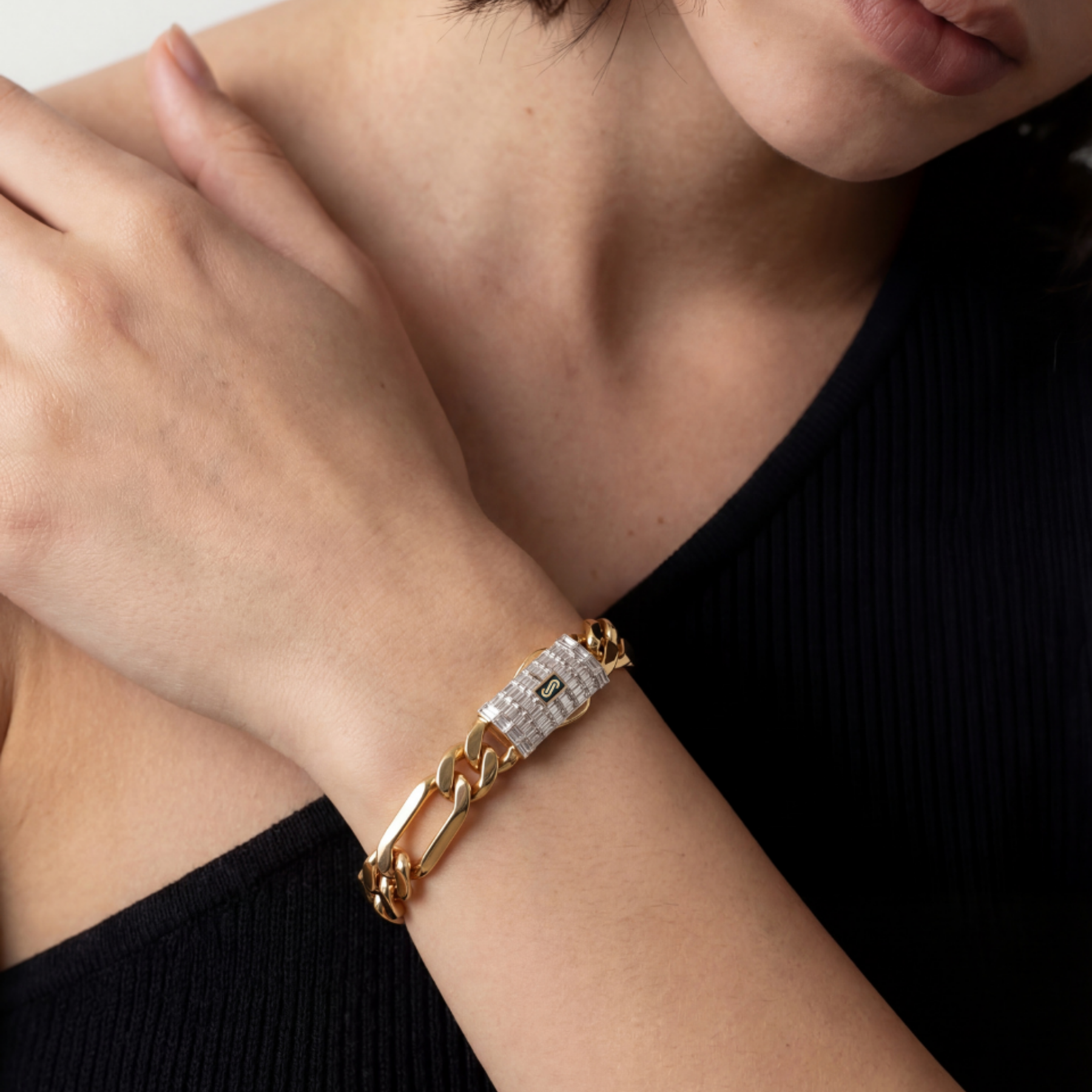 Women's Bracelet - Monaco Chain FIGARO Baguette Lock