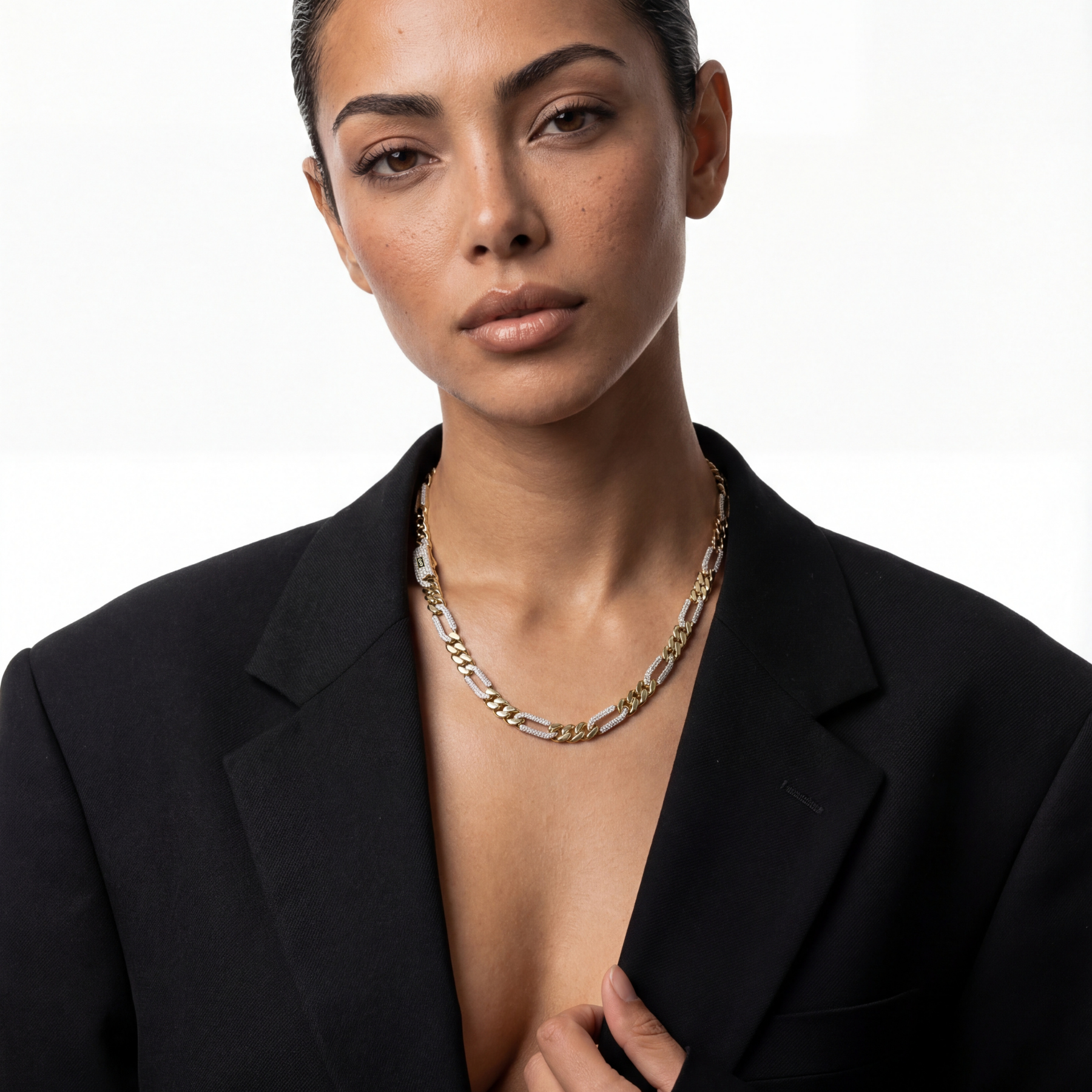 Women's Necklace/Choker - Monaco Chain FIGARO Alternate Pavé