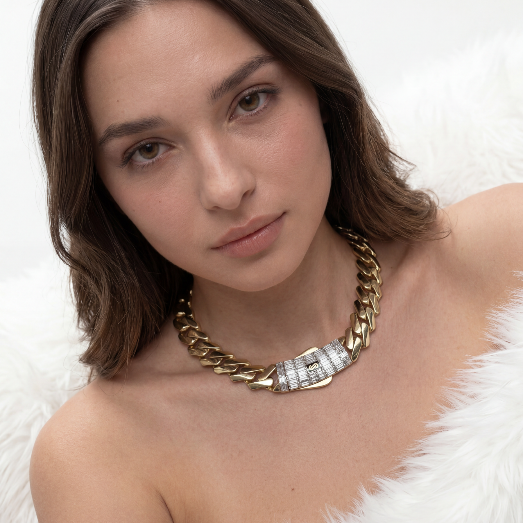Women's Necklace/Choker - Monaco Chain EDGE Baguette Lock