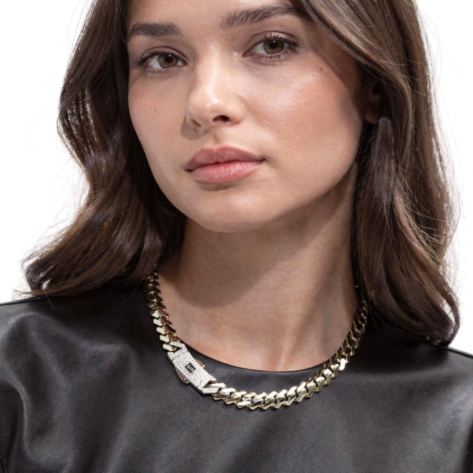 Women's Necklace/Choker - Monaco Chain EDGE Pavé Lock