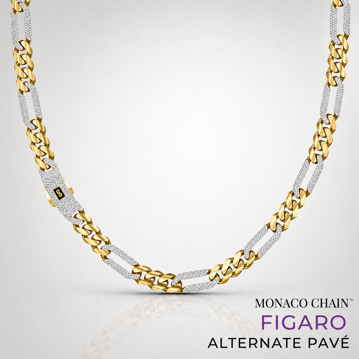 Men's Necklace - Monaco Chain FIGARO Alternate Pavé