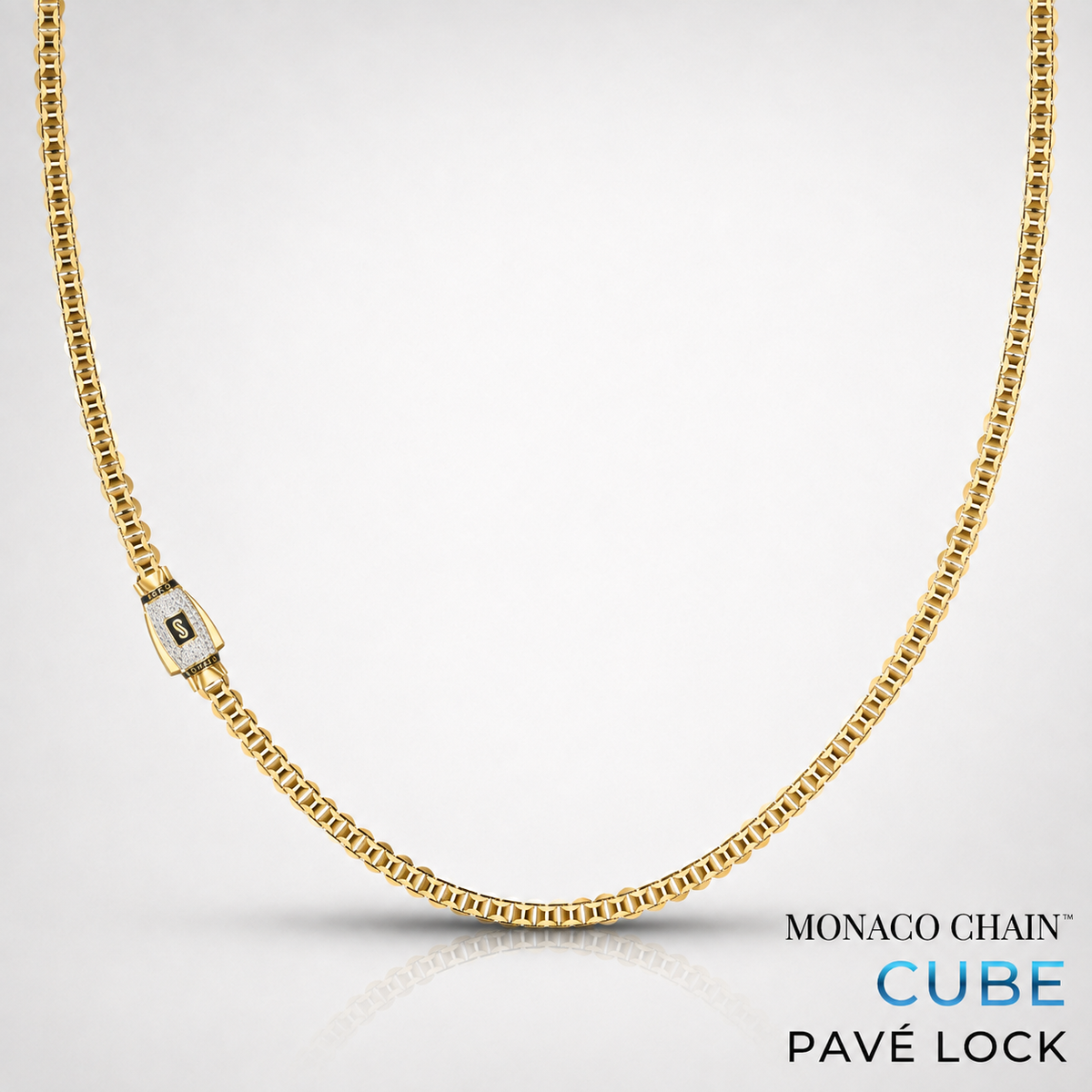 Men's Necklace - Monaco Chain CUBE Pavé Lock