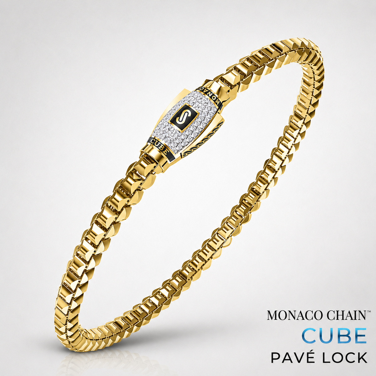 Men's Bracelet - Monaco Chain CUBE Pavé Lock