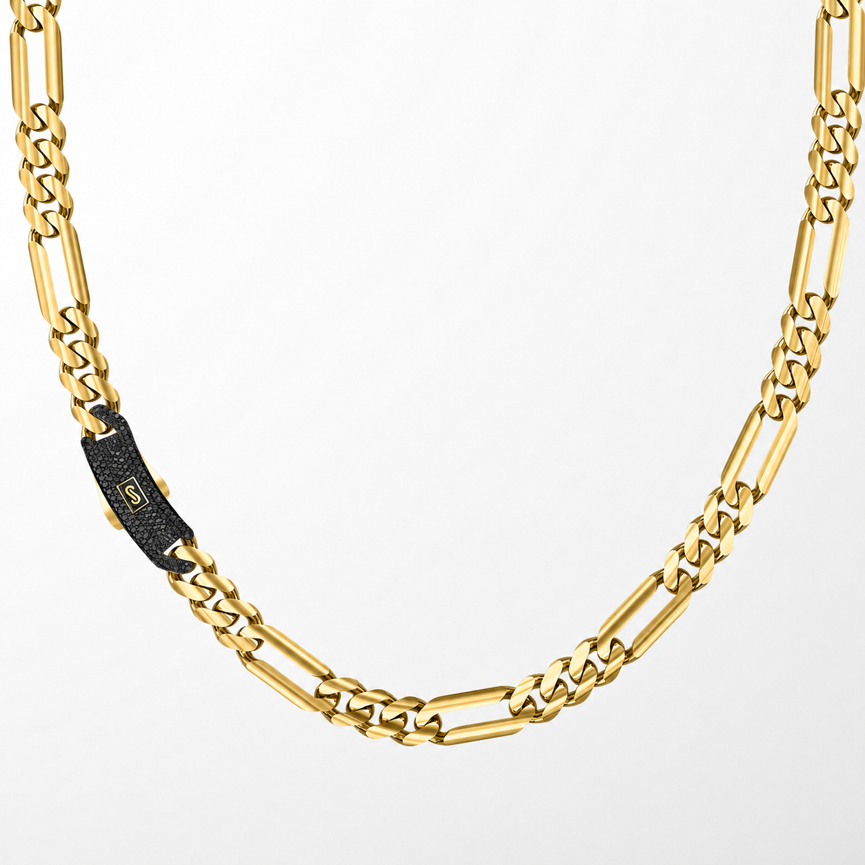 Women's Necklace/Choker - Monaco Chain FIGARO Pavé Lock