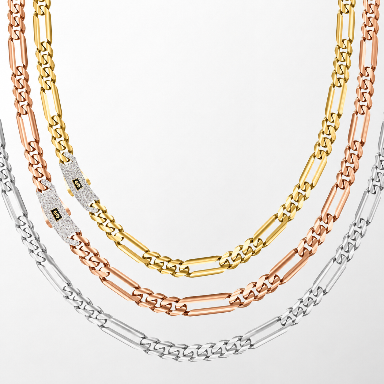 Men's Necklace- Monaco Chain FIGARO Pavé Lock