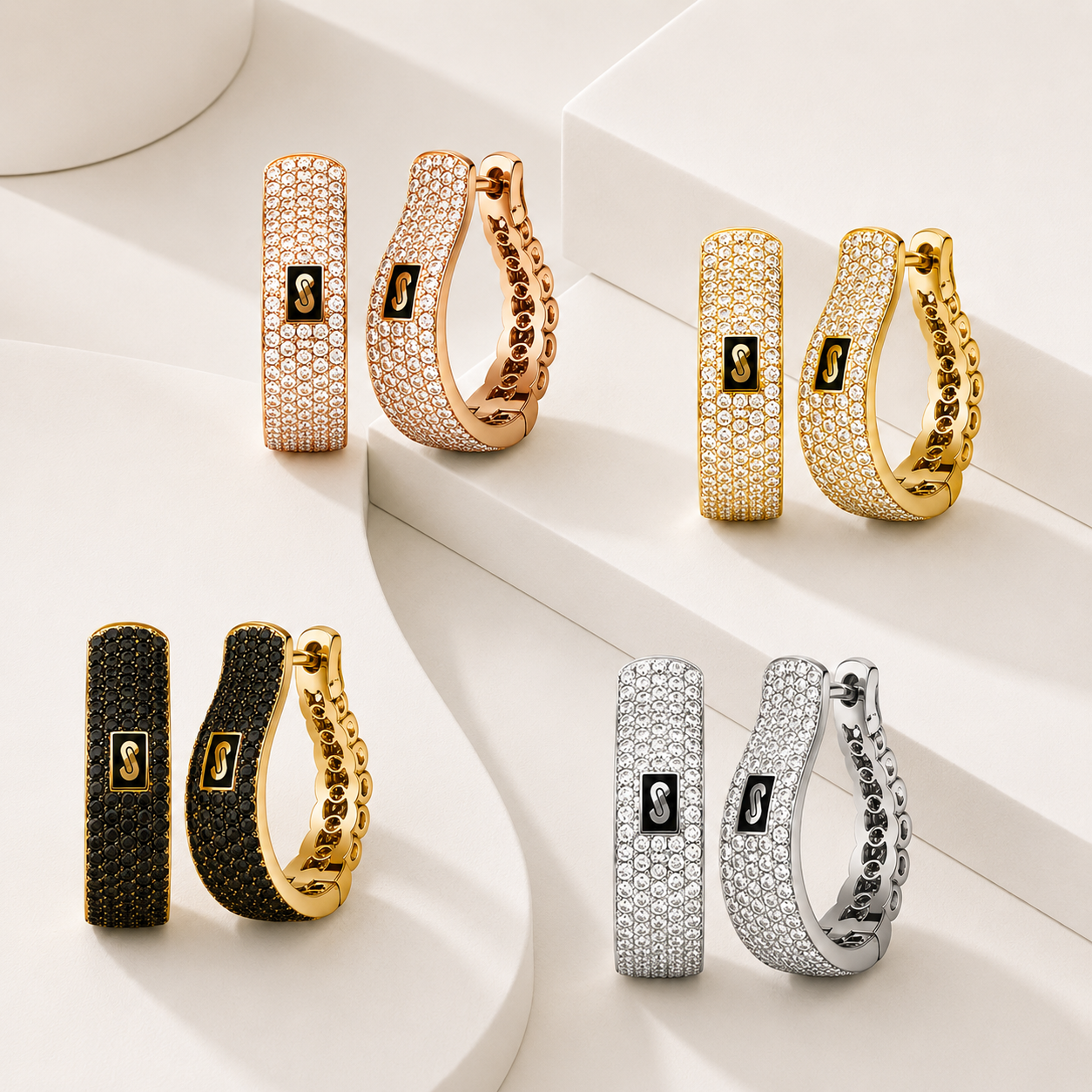 Women's Earrings - Monaco Chain HOOP Pavé Lock