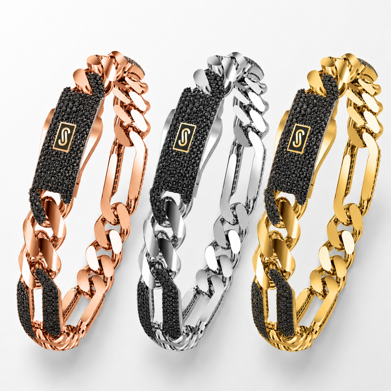 Men's Bracelet- Monaco Chain FIGARO Alternate Pavé