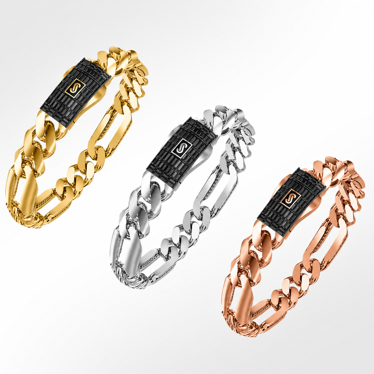 Men's Bracelet - Monaco Chain FIGARO Baguette Lock