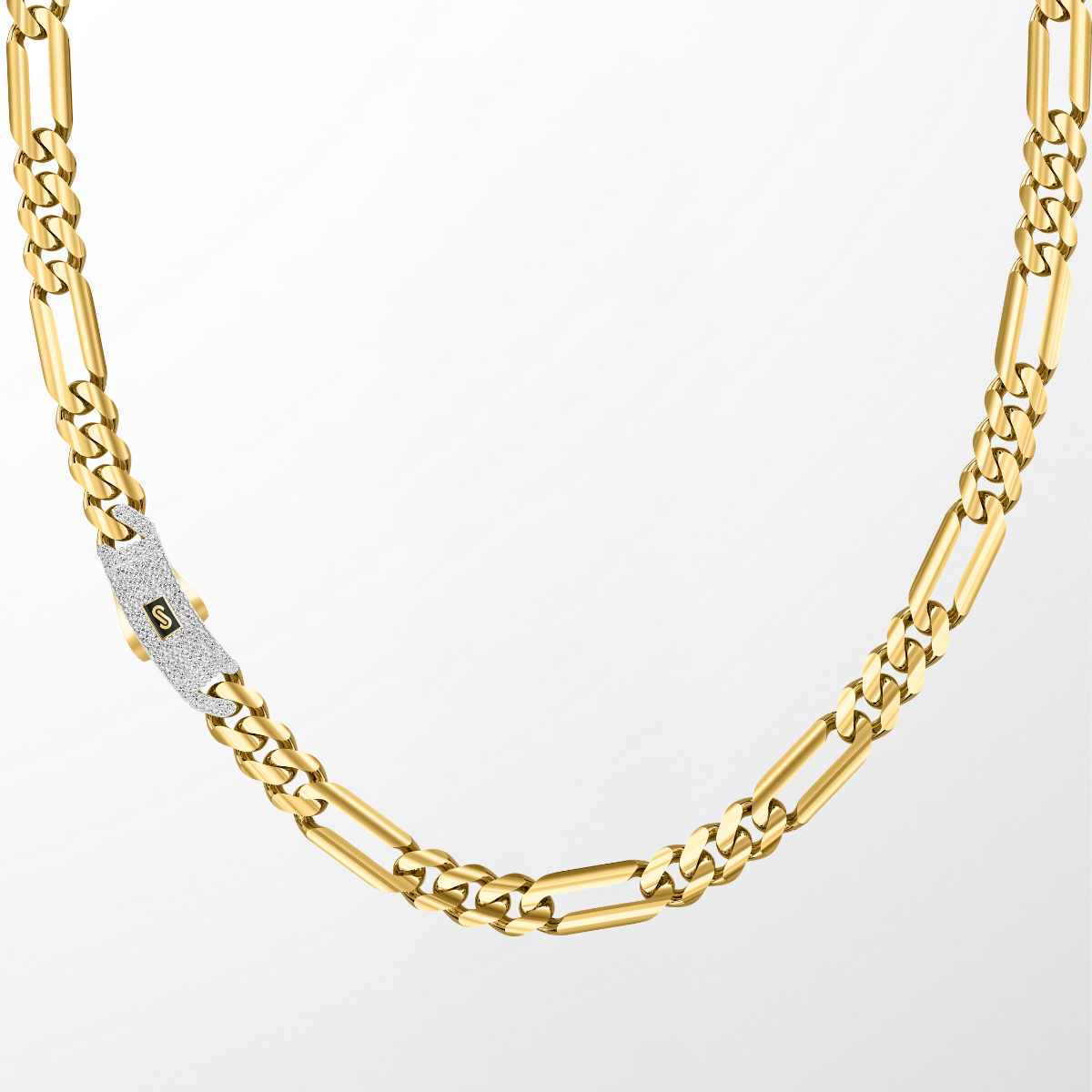 Men's Necklace- Monaco Chain FIGARO Pavé Lock