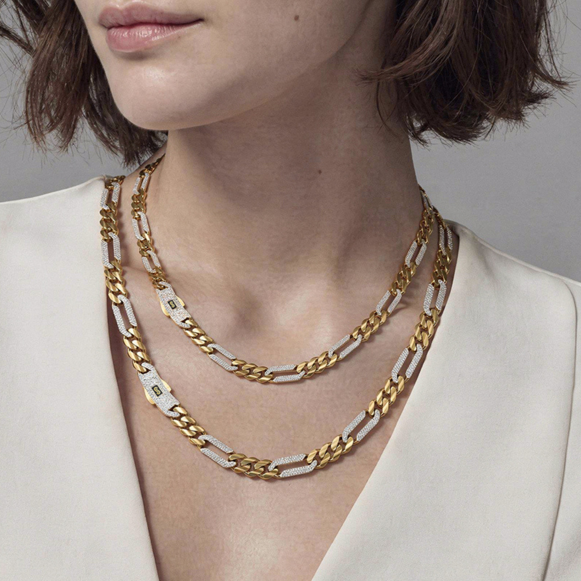 Women's Necklace/Choker - Monaco Chain FIGARO Alternate Pavé