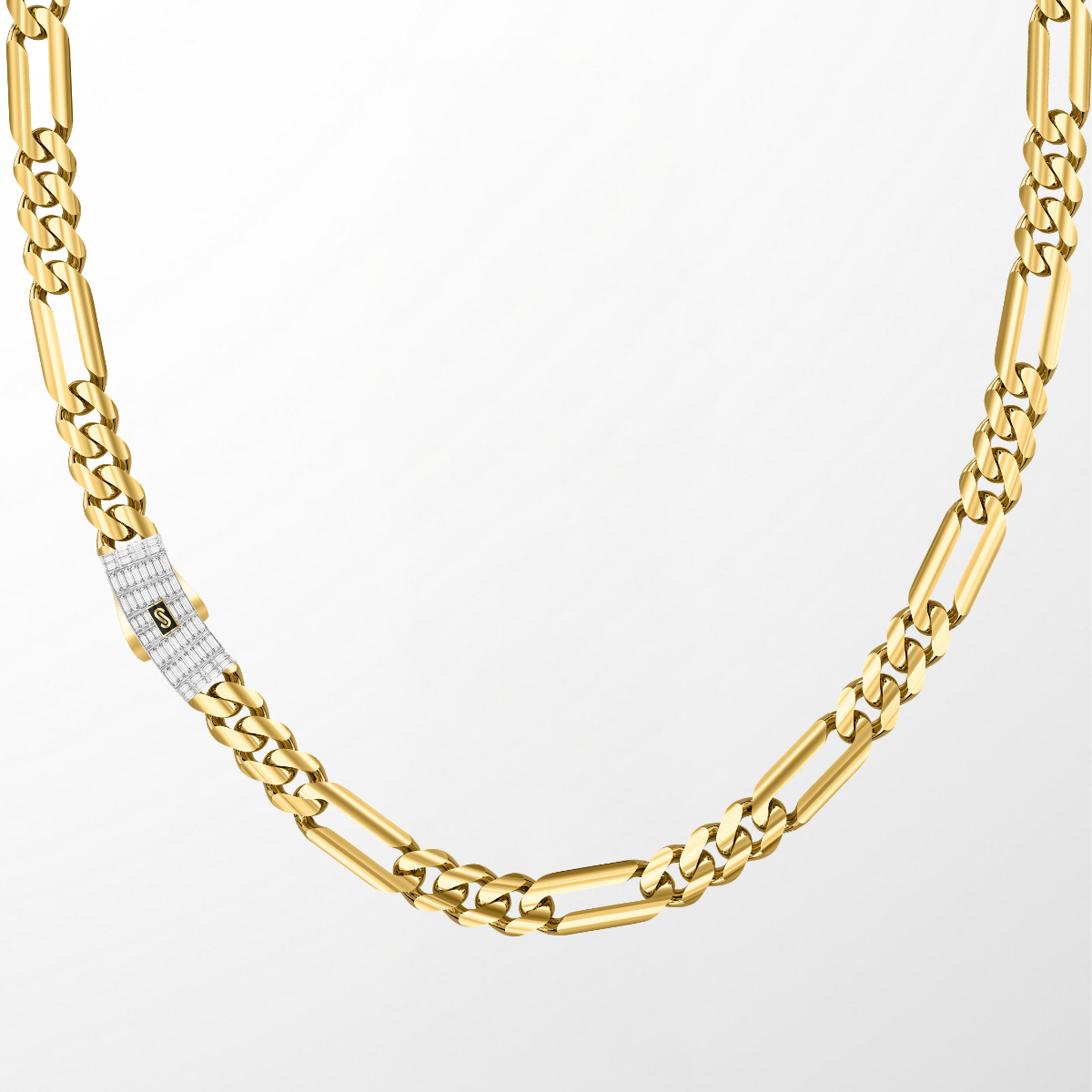 Women's Necklace/Choker - Monaco Chain FIGARO Baguette Lock