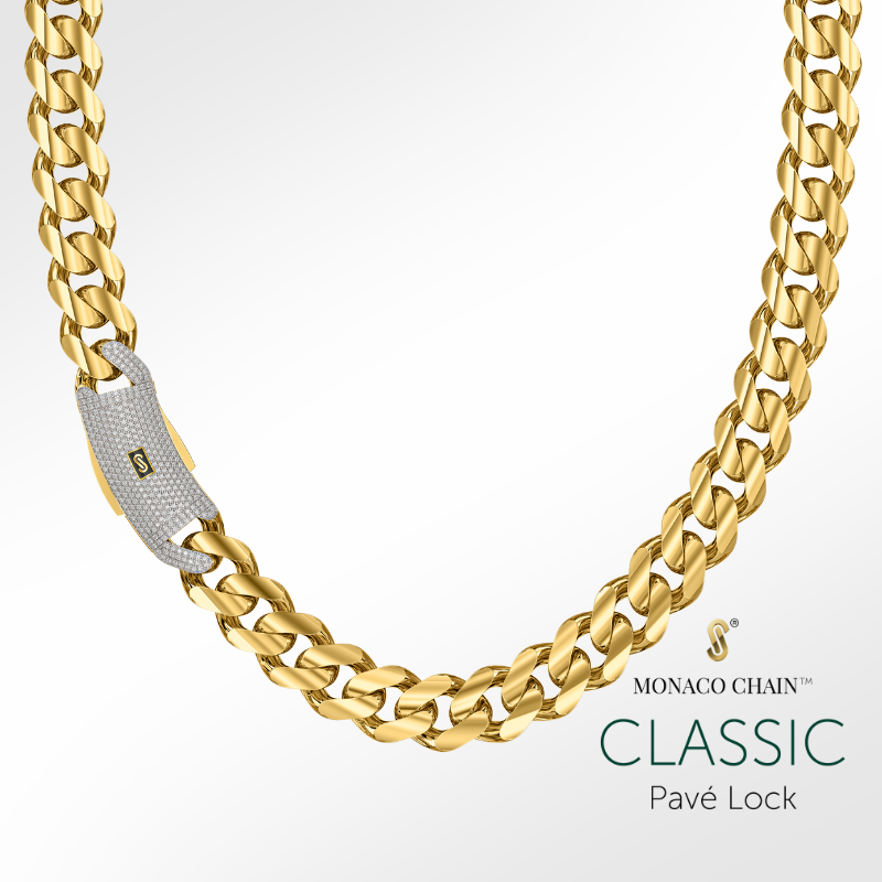 Collar de hombre - Monaco Chain CLASSIC Pavé Lock