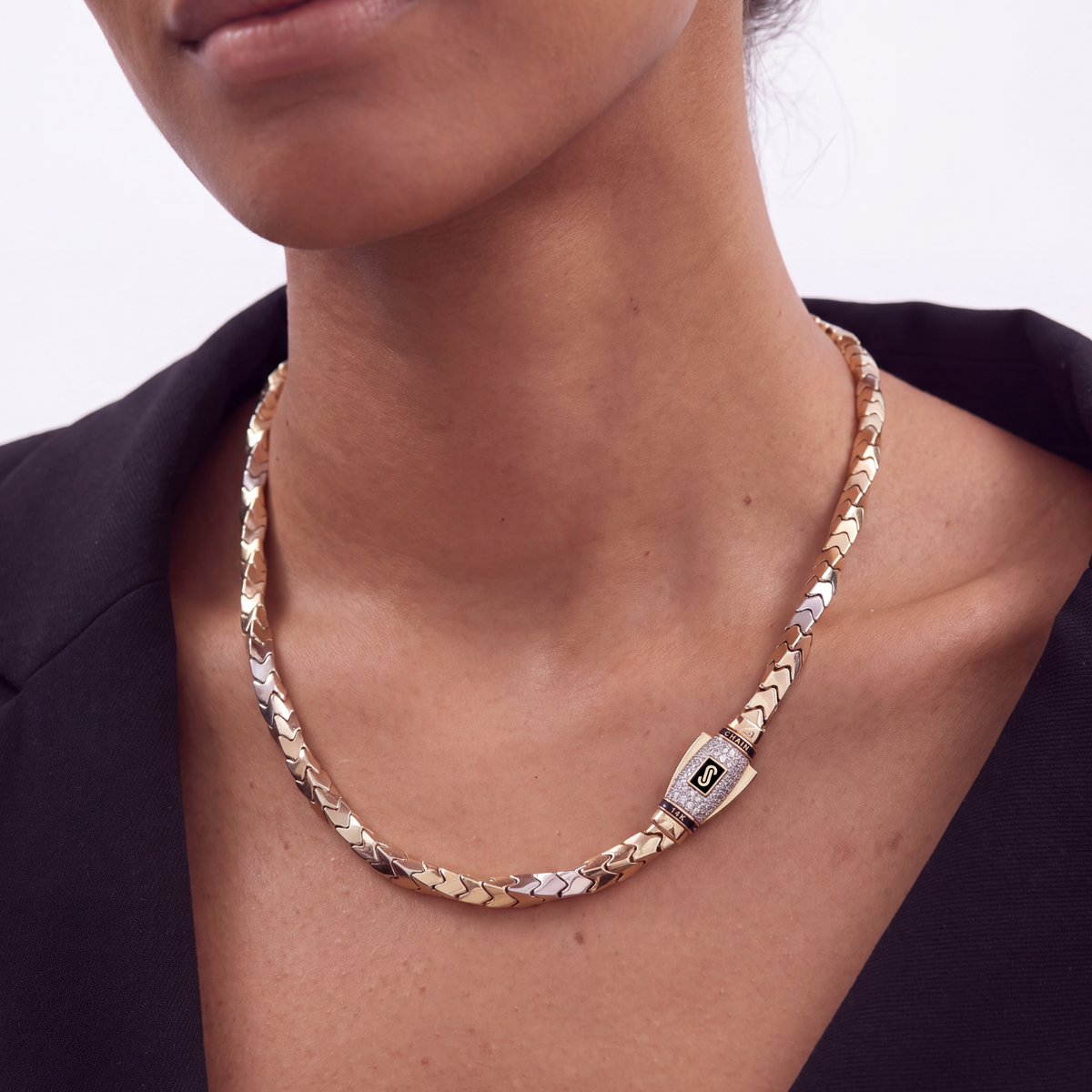 Women's Necklace - Monaco Chain SPIN Pavé Lock