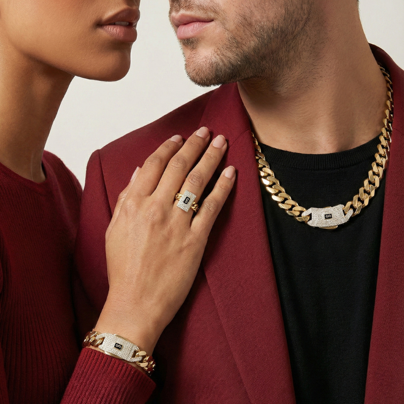 Men's Necklace - Monaco Chain CLASSIC Pavé Lock