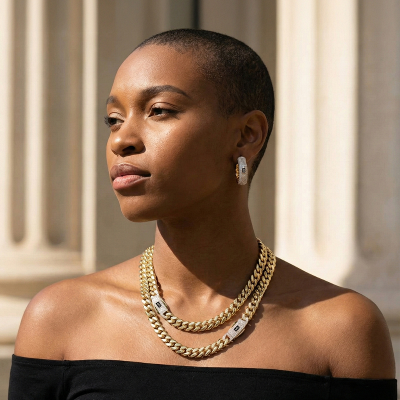 Women's Necklace/Choker - Monaco Chain CLASSIC Pavé Lock