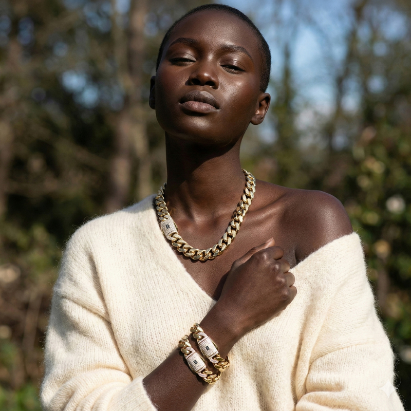 Women's Necklace/Choker - Monaco Chain CLASSIC Pavé Lock