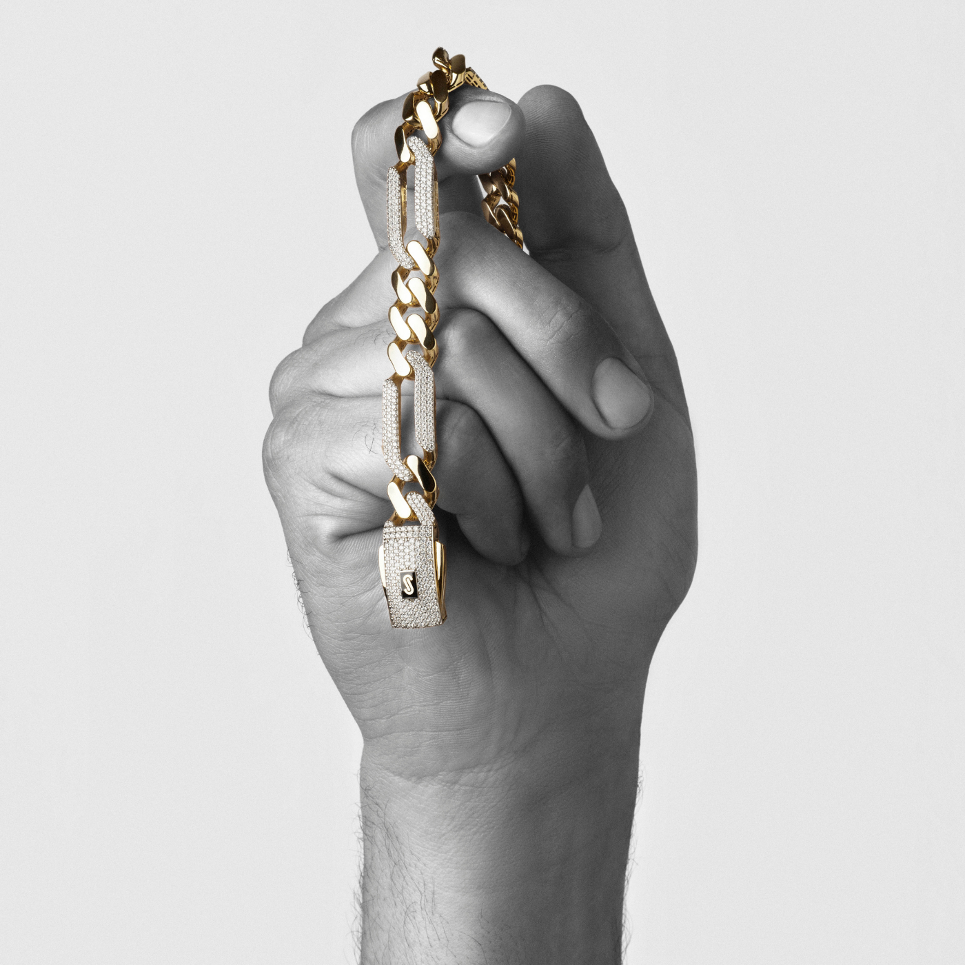 Men's Bracelet- Monaco Chain FIGARO Alternate Pavé