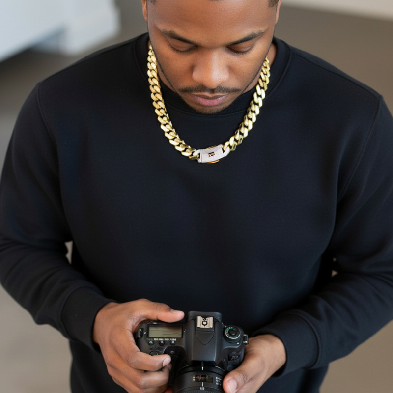 Men's Necklace - Monaco Chain CLASSIC Pavé Lock