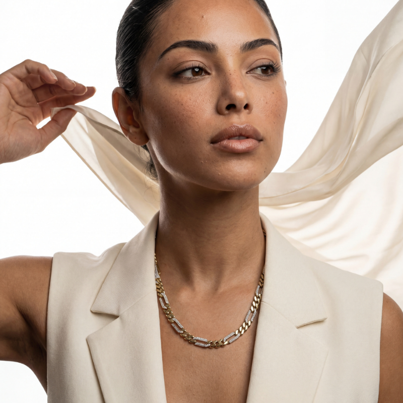 Women's Necklace/Choker - Monaco Chain FIGARO Alternate Pavé