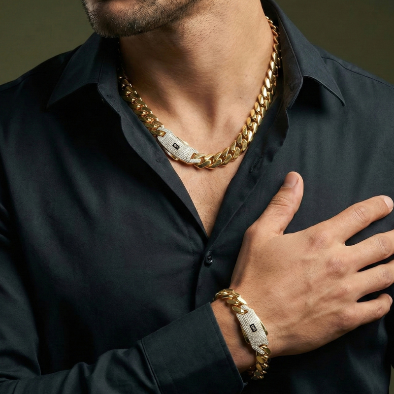 Men's Necklace - Monaco Chain CLASSIC Pavé Lock