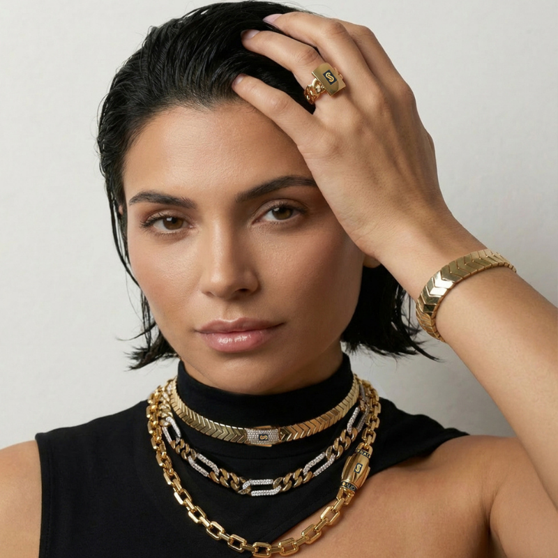 Women's Necklace/Choker - Monaco Chain MERM Pavé Lock