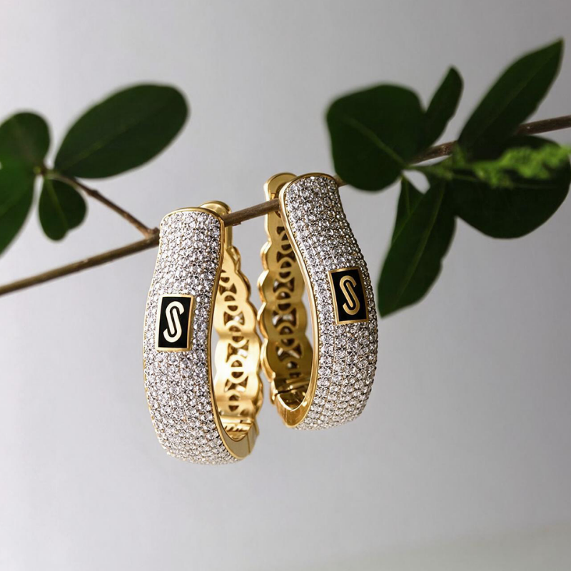 Aretes - Monaco Chain HOOP Pavé Lock