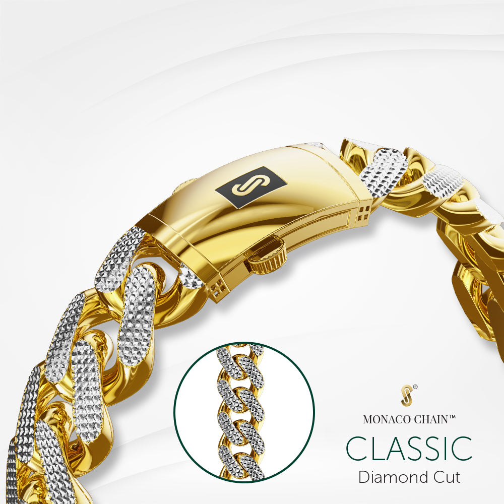 Men's Bracelet - Monaco Chain Classic Diamond Cut 10K & 14K Yellow Gold Oro Monaco