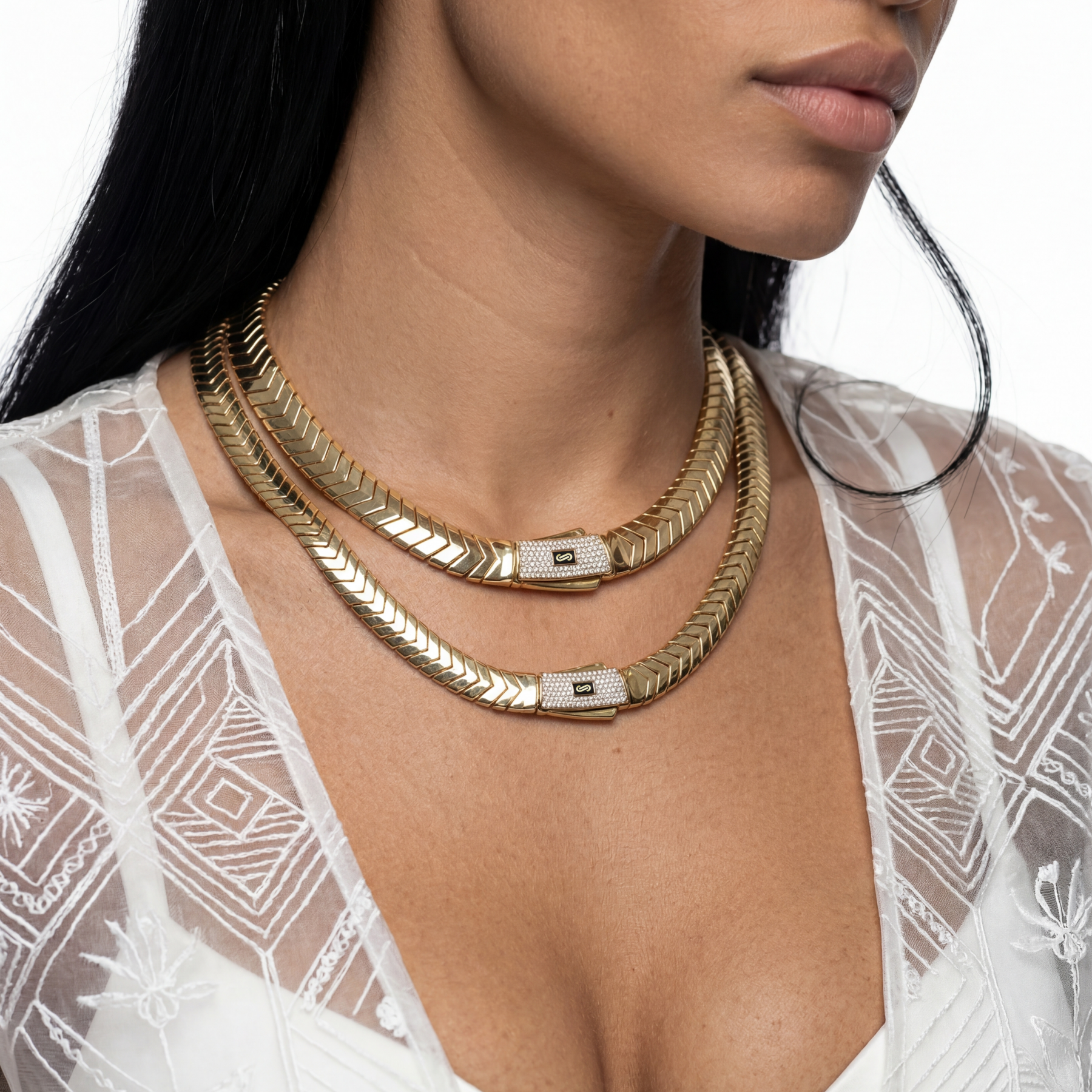 Women's Necklace/Choker - Monaco Chain MERM Pavé Lock