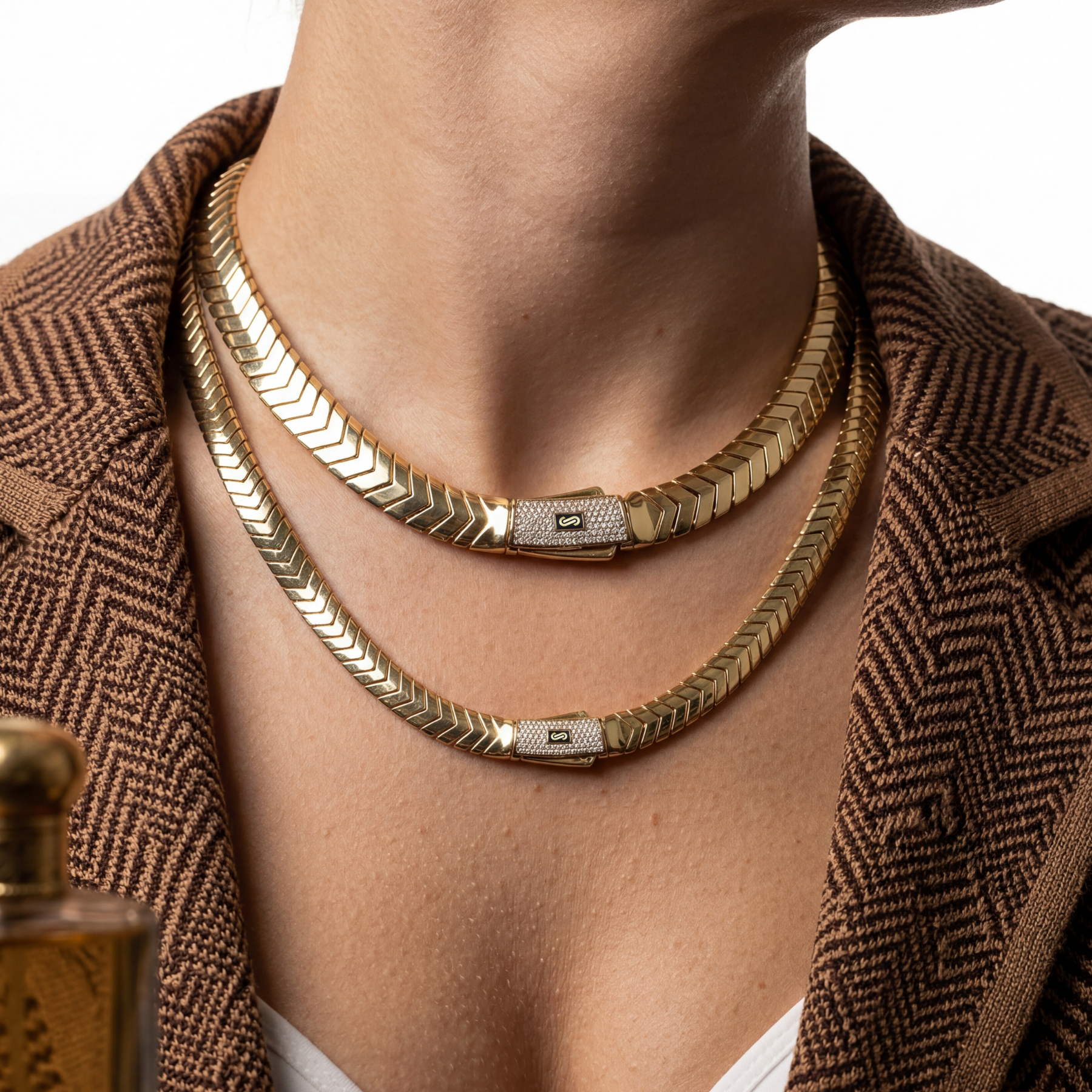 Women's Necklace/Choker - Monaco Chain MERM Pavé Lock