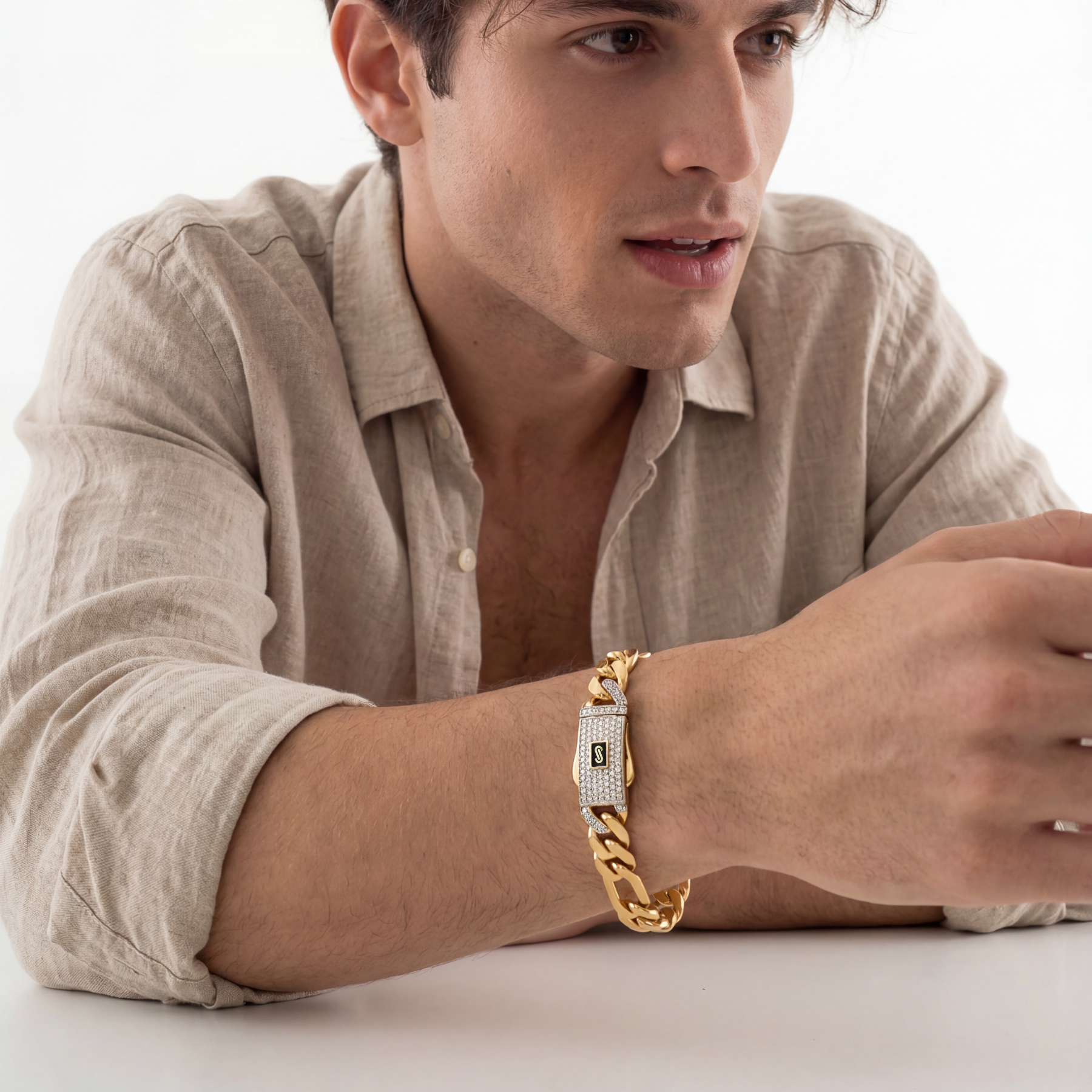 Men's Bracelet - Monaco Chain FIGARO Pavé Lock