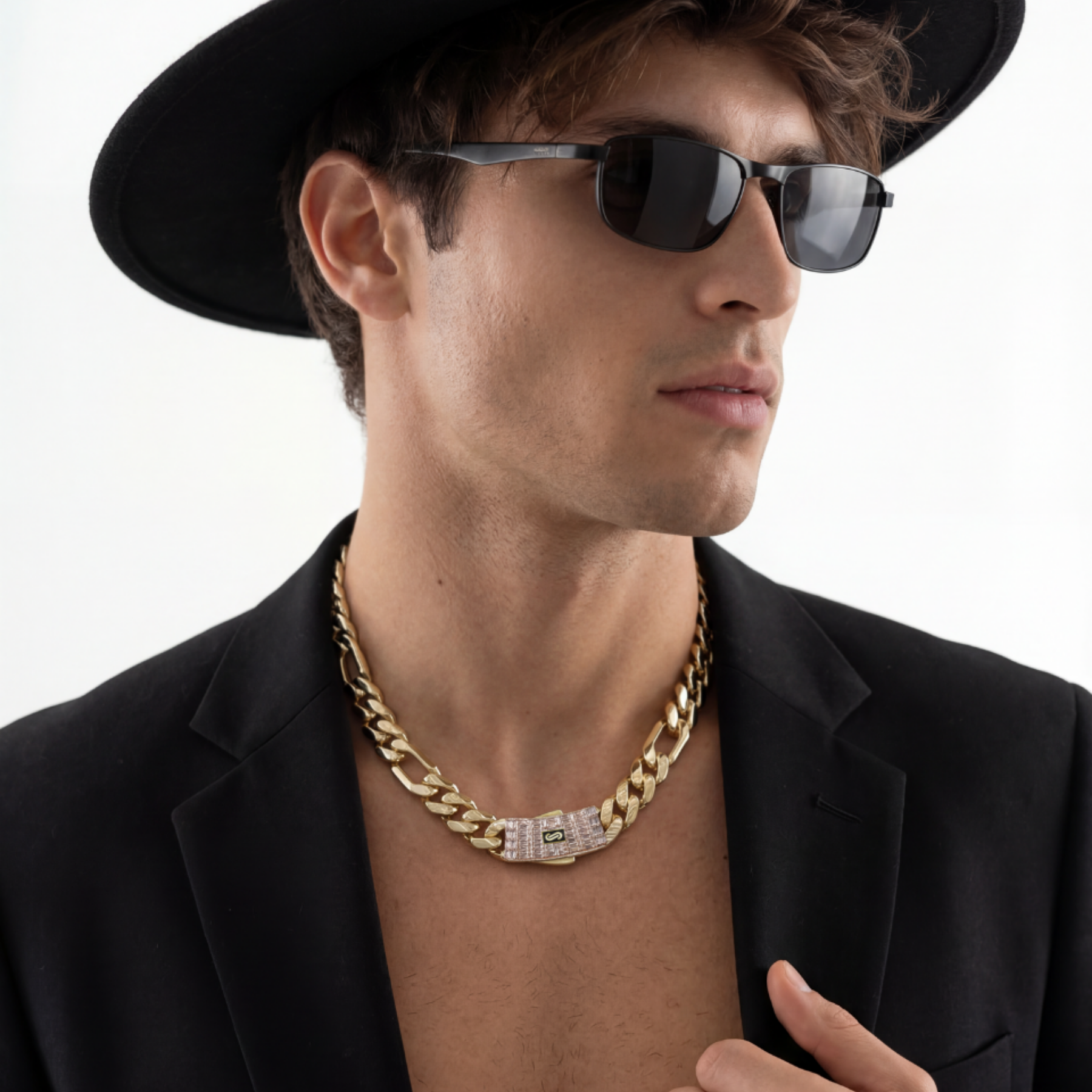 Men's Necklace - Monaco Chain FIGARO Baguette Lock