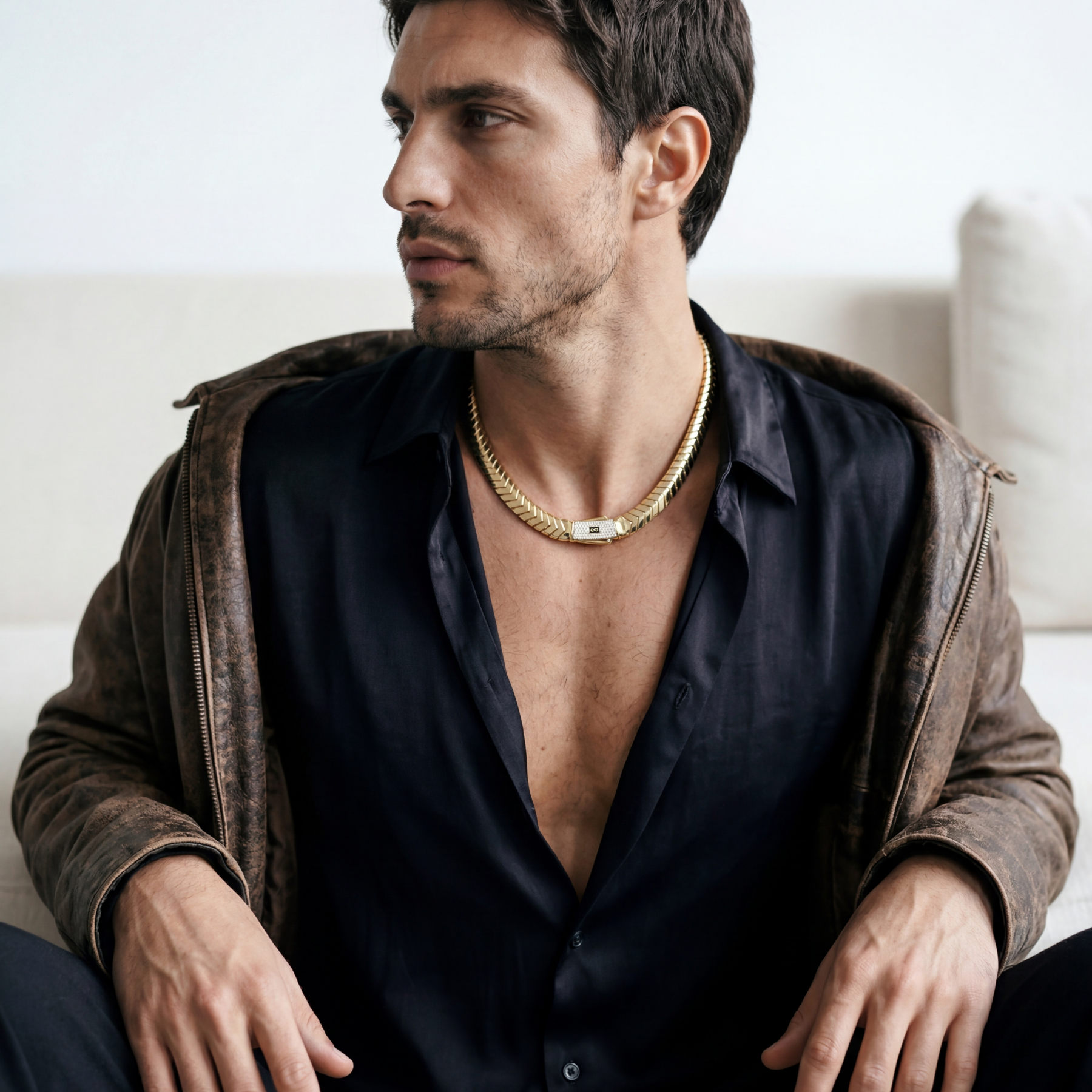 Men's Necklace- Monaco Chain MERM Pavé Lock