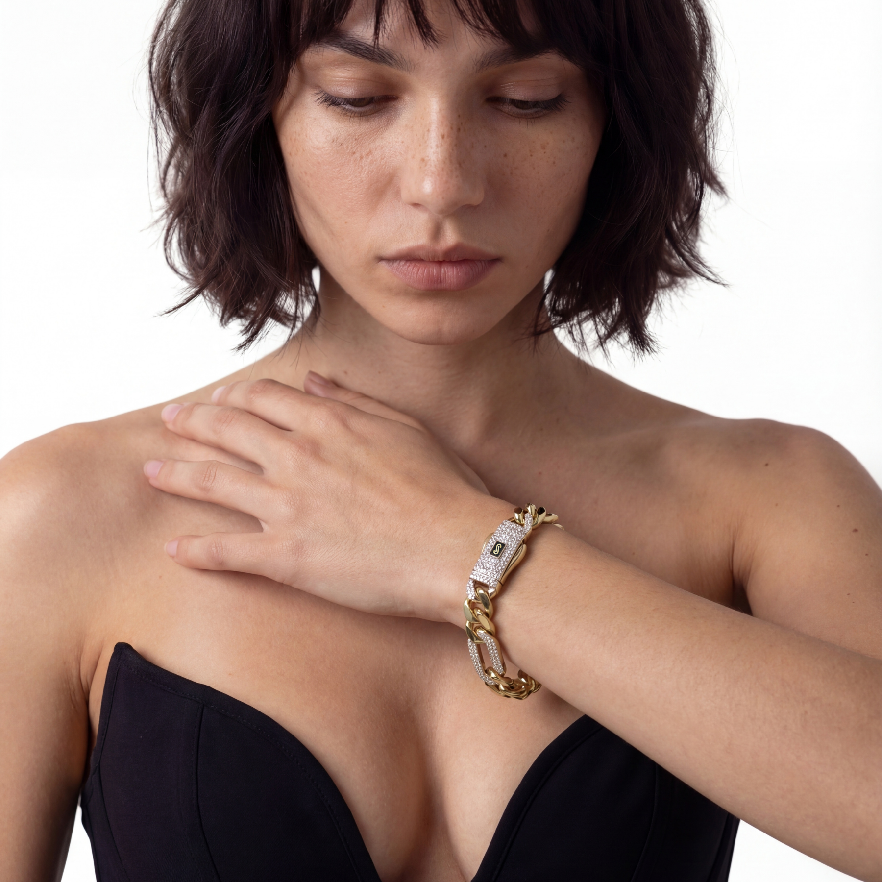 Women's Bracelet- Monaco Chain FIGARO Alternate Pavé
