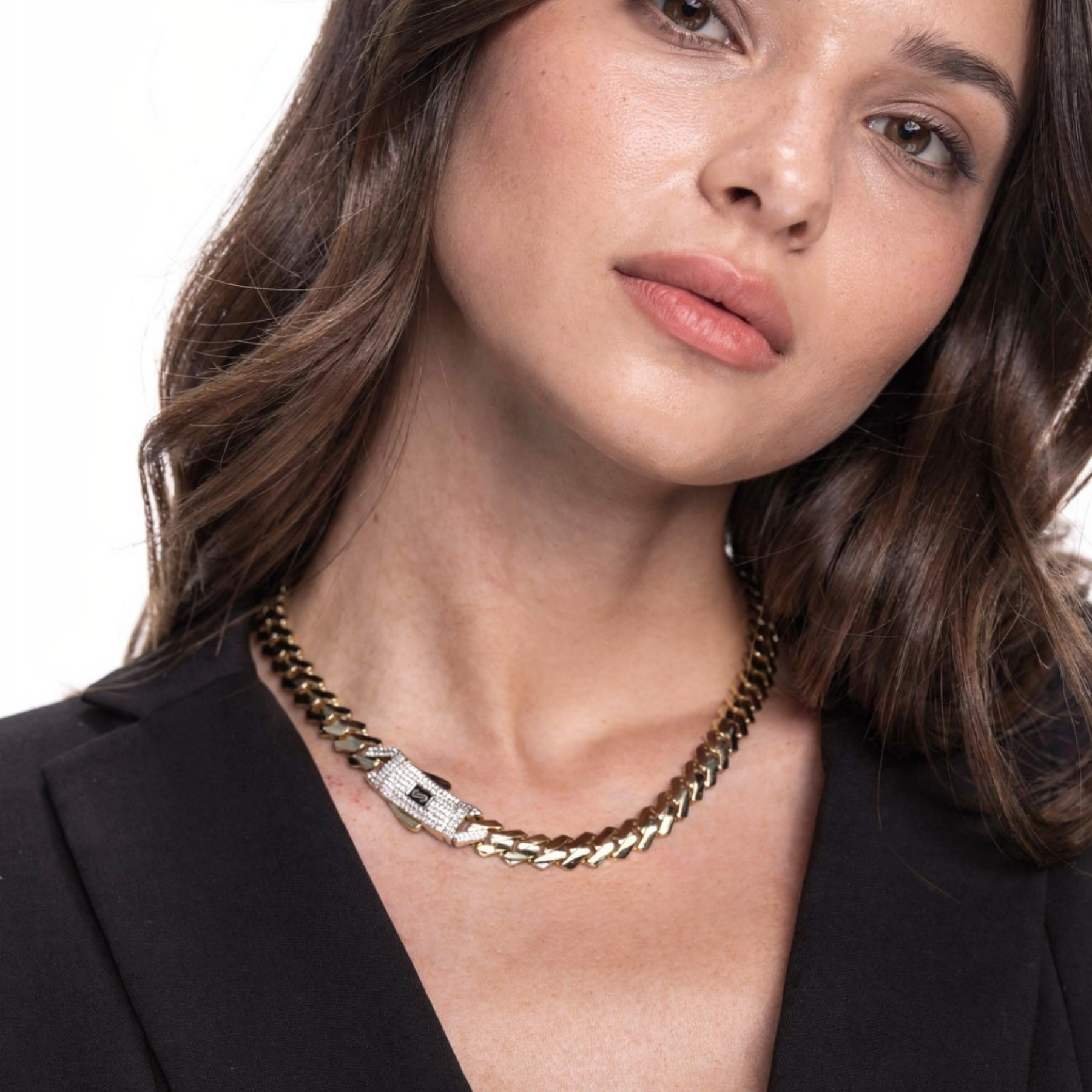 Women's Necklace/Choker - Monaco Chain EDGE Pavé Lock