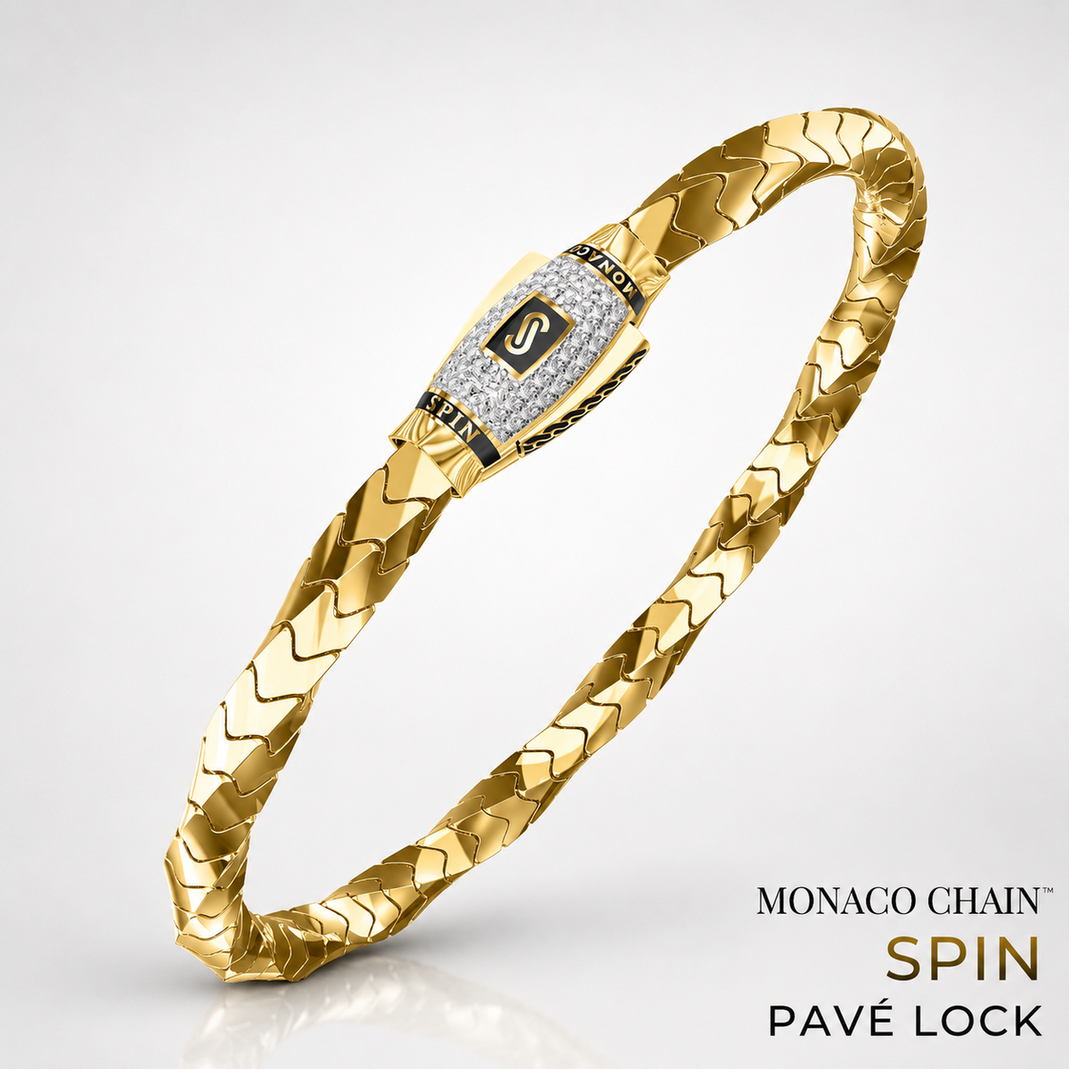 Men's Bracelet - Monaco Chain SPIN Pavé Lock