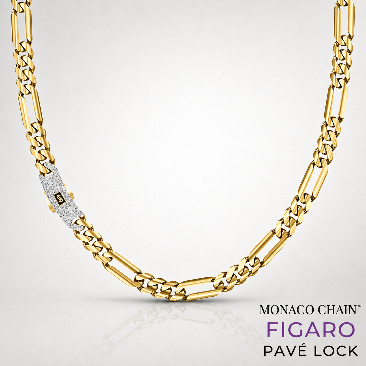 Men's Necklace- Monaco Chain FIGARO Pavé Lock