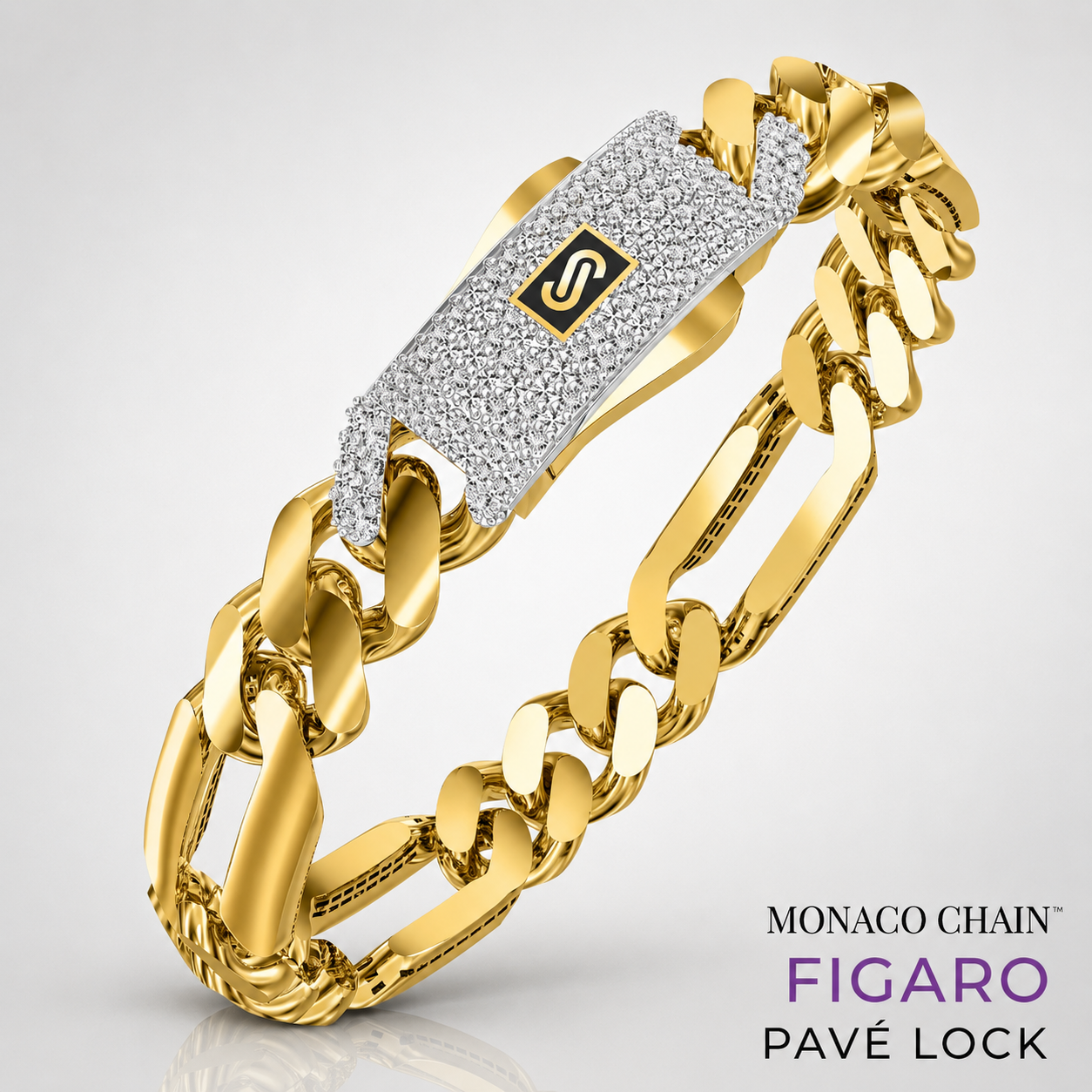 Women's Bracelet - Monaco Chain FIGARO Pavé Lock