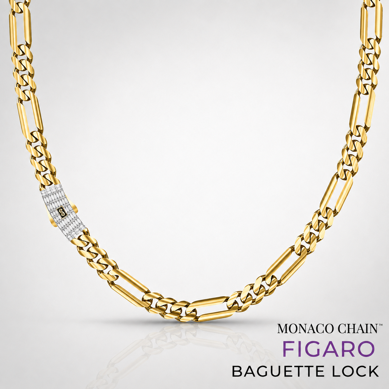 Men's Necklace - Monaco Chain FIGARO Baguette Lock