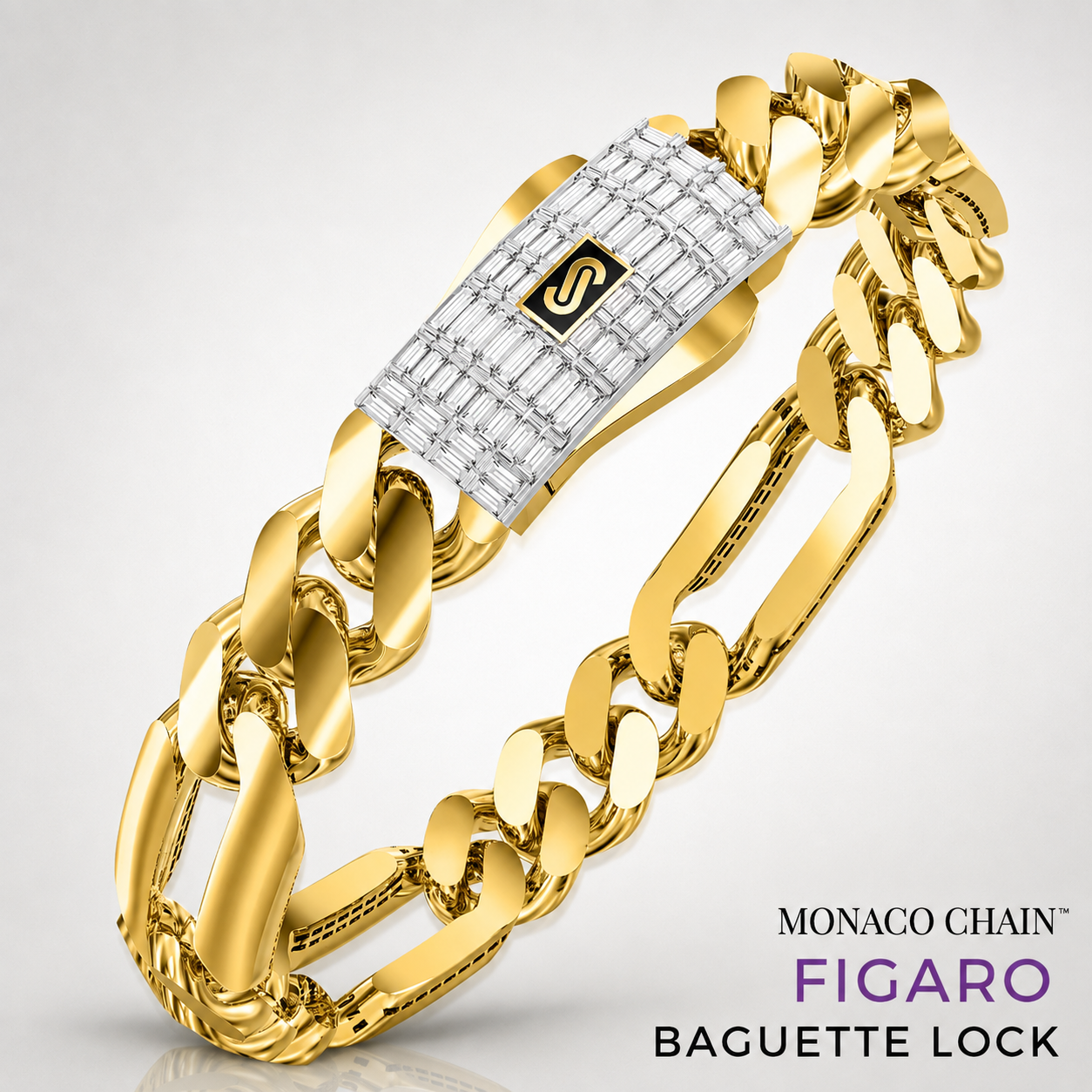 Women's Bracelet - Monaco Chain FIGARO Baguette Lock