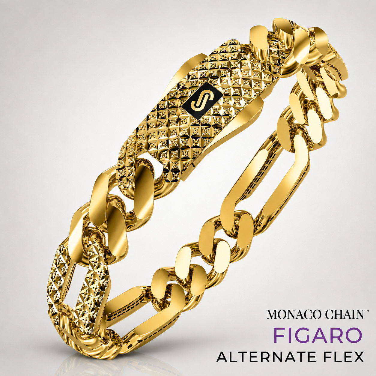 Women's Bracelet- Monaco Chain FIGARO Alternate Flex