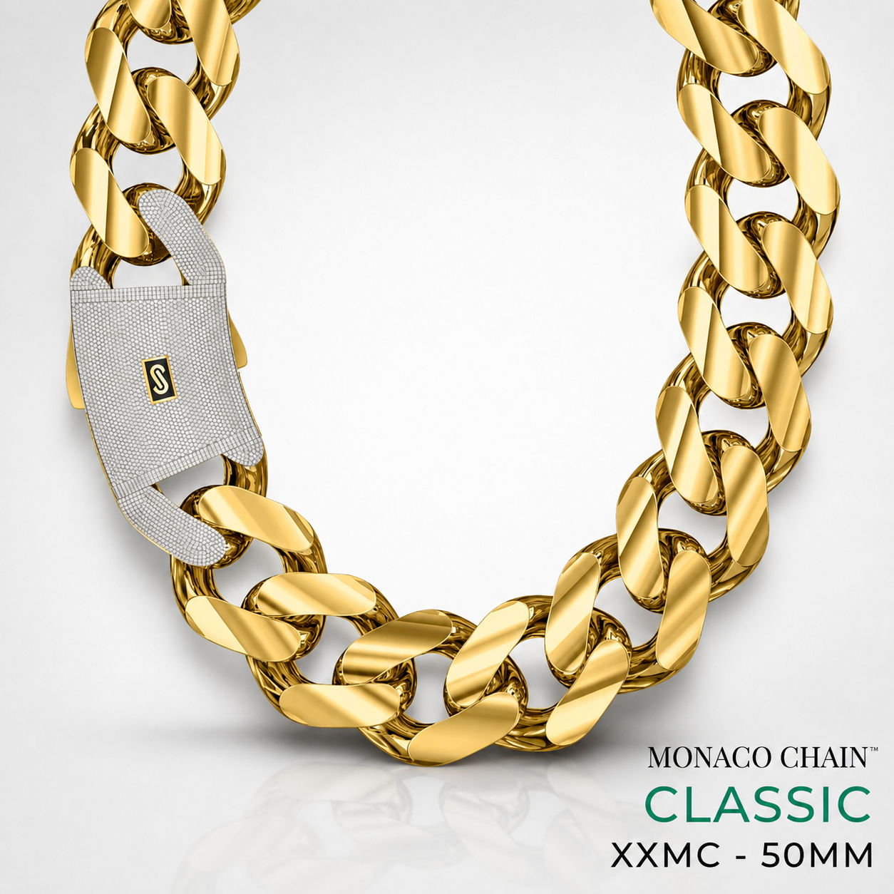 Men's Necklace - Monaco Chain CLASSIC Pavé Lock - 50mm (XXMC)