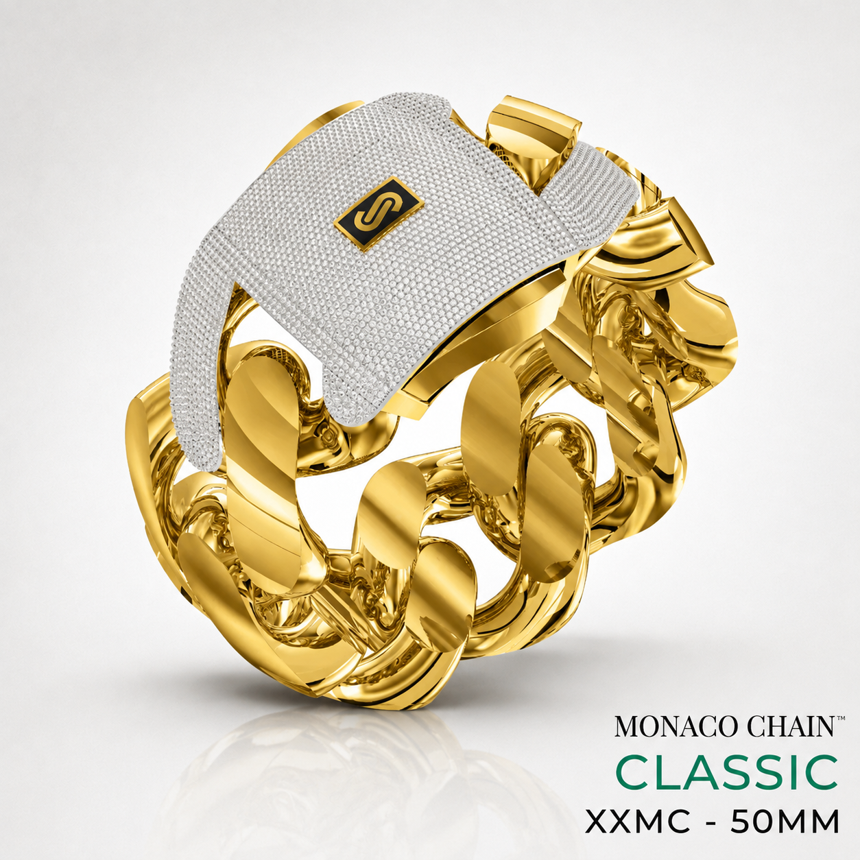 Men's Bracelet - Monaco Chain CLASSIC Pavé Lock - 50mm (XXMC)