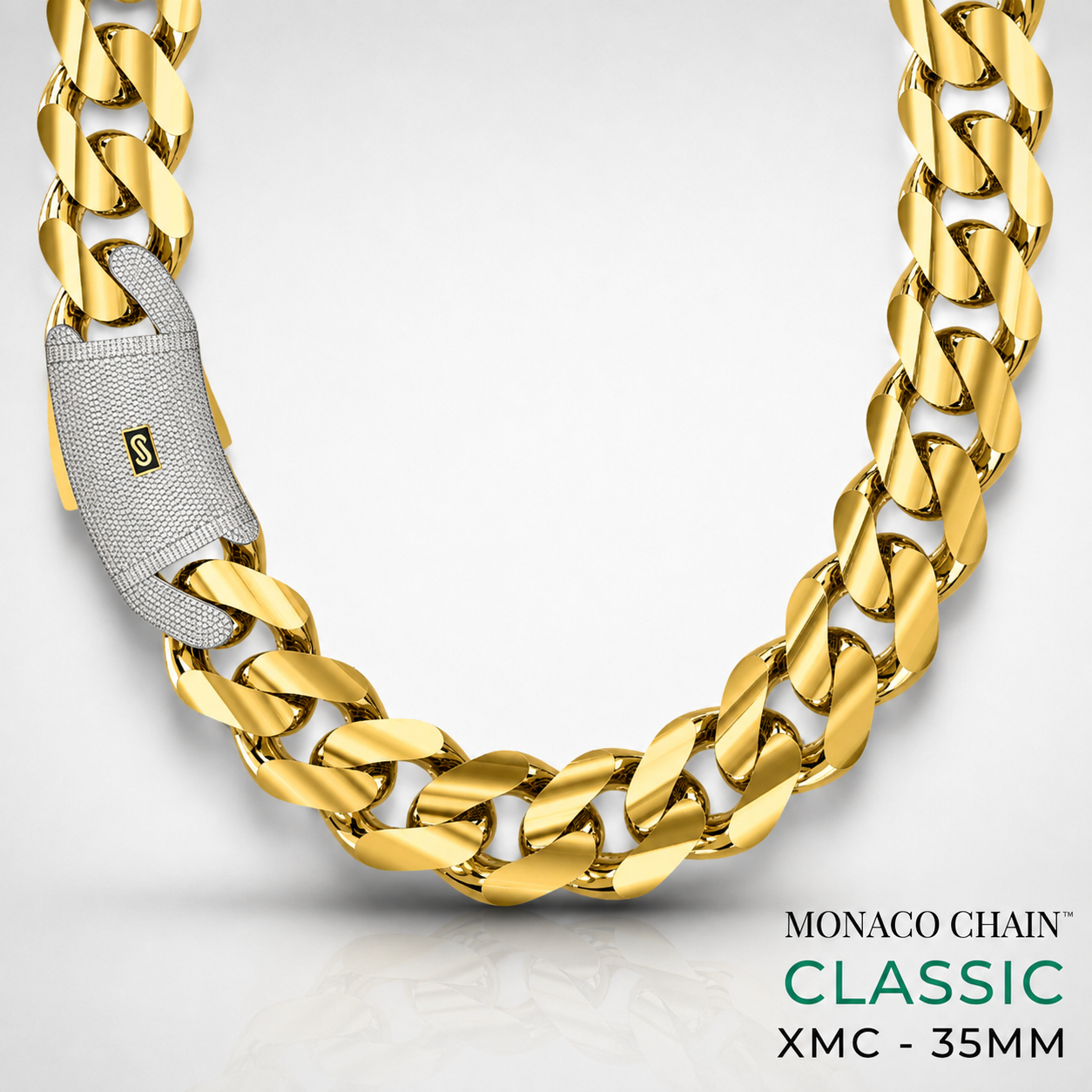 Men's Necklace - Monaco Chain CLASSIC Pavé Lock - 35mm (XMC)
