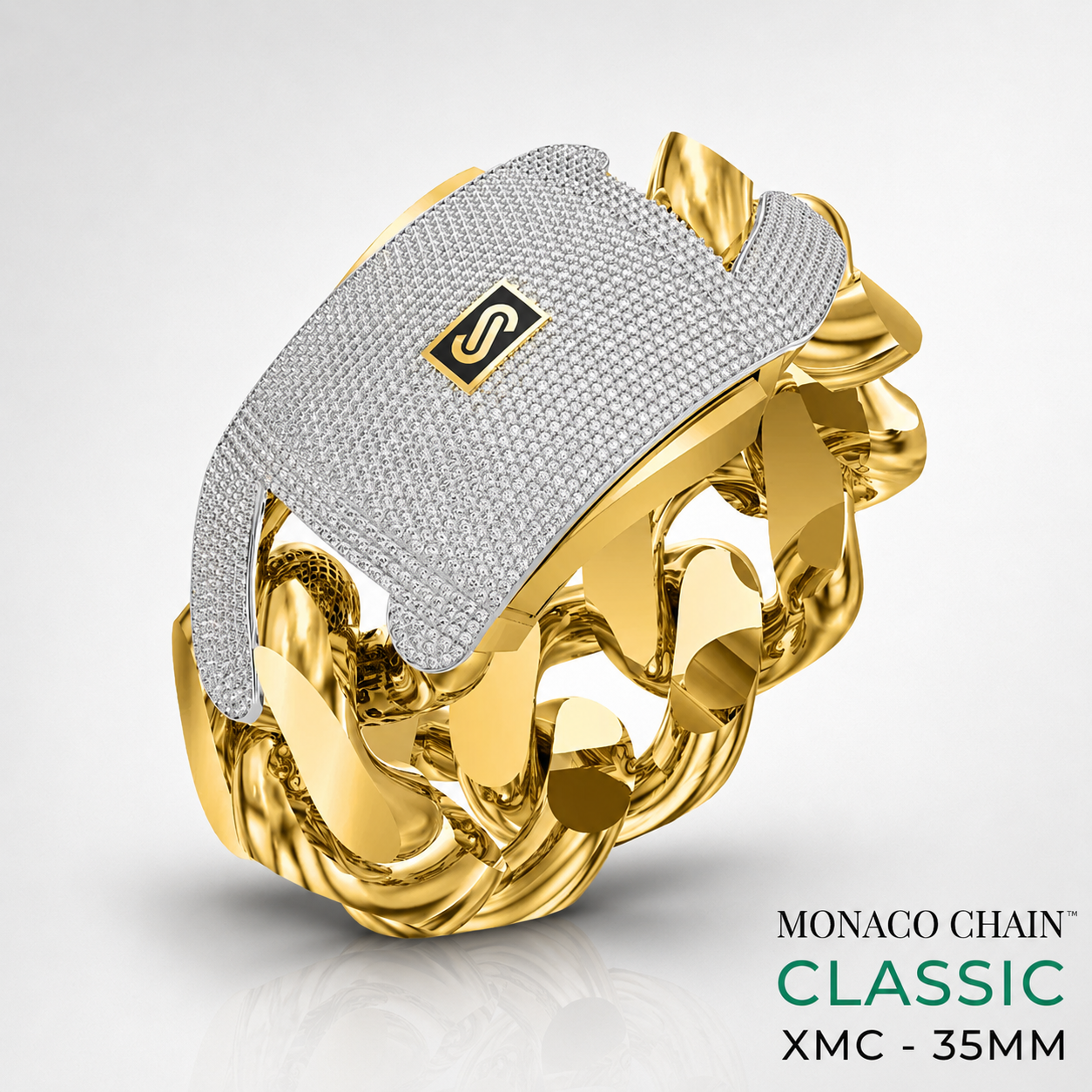 Men's Bracelet - Monaco Chain CLASSIC Pavé Lock - 35mm (XMC)