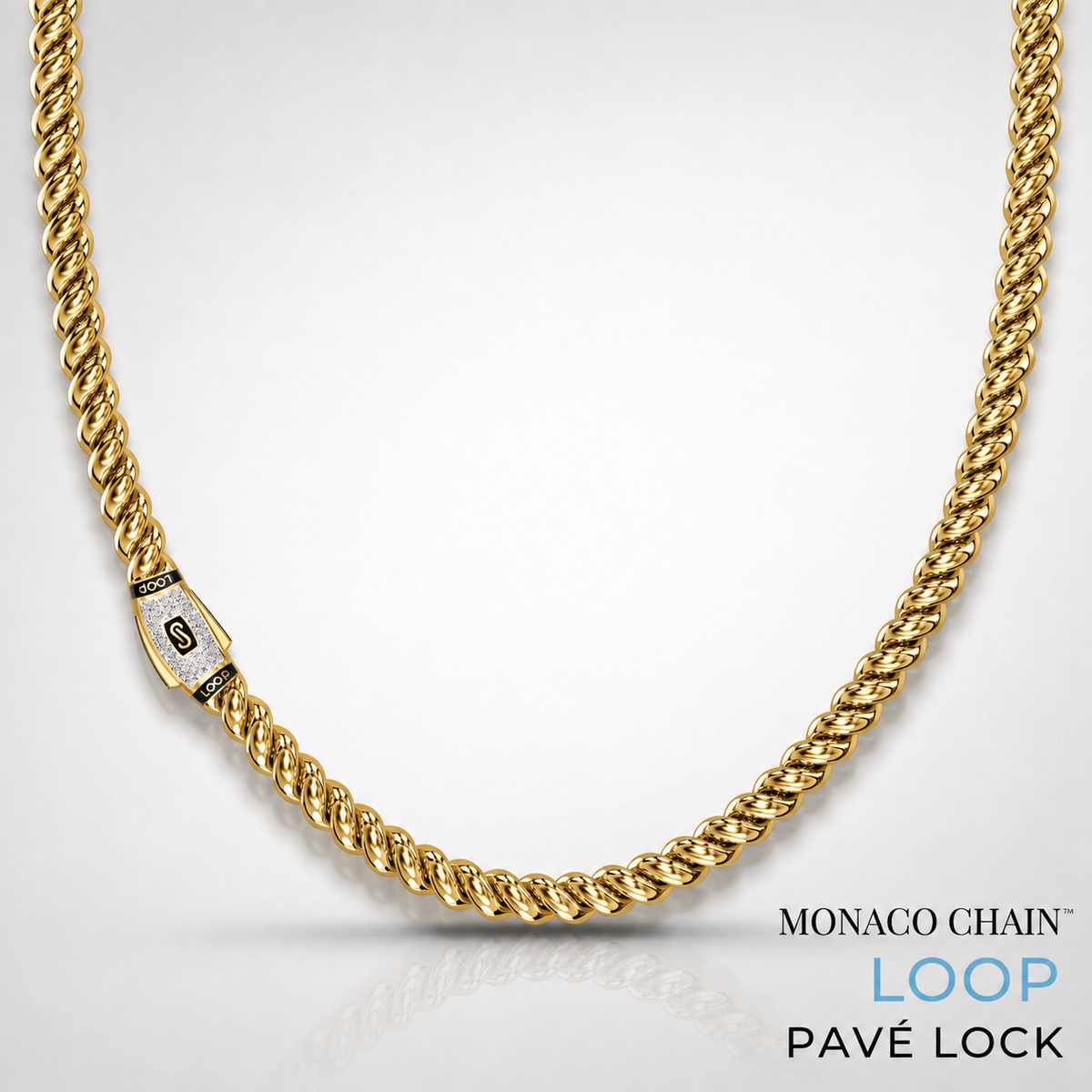 Women's Necklace - Monaco Chain LOOP Pavé Lock
