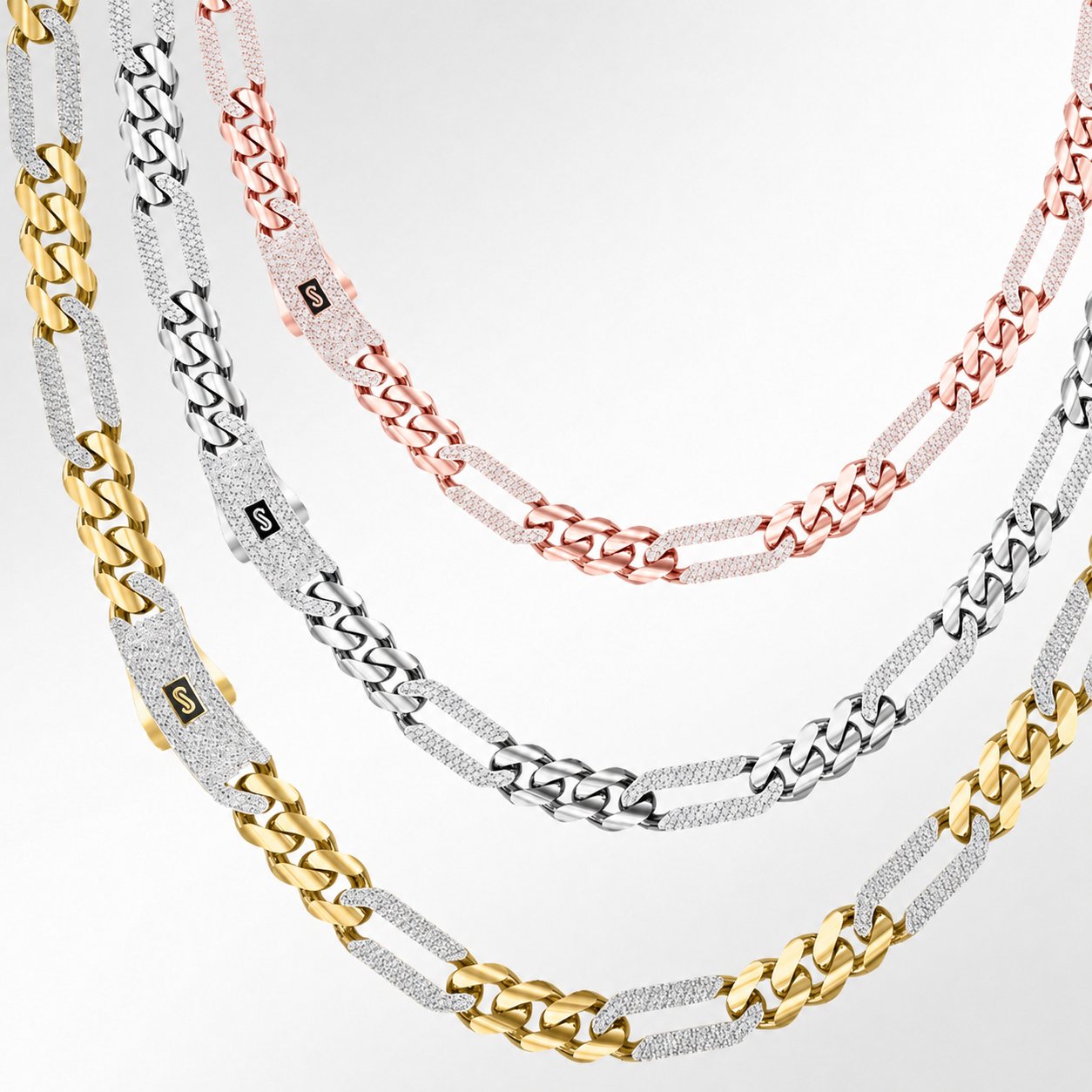 Men's Necklace - Monaco Chain FIGARO Alternate Pavé